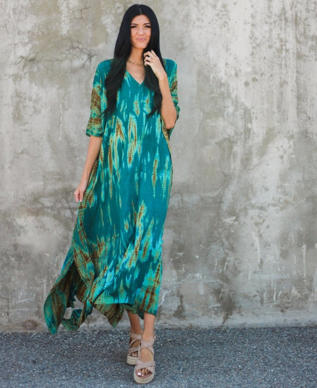 Women's Beach Cover-Up Rayon Swirled Floral Resort Robe Dress