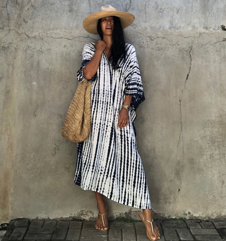 Women's Beach Cover-Up Rayon Swirled Floral Resort Robe Dress