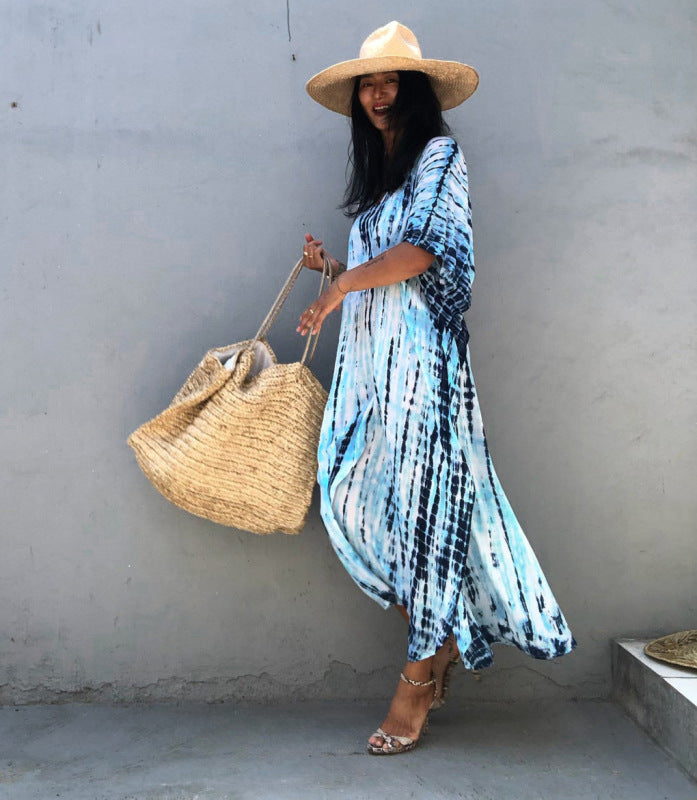 Women's Beach Cover-Up Rayon Swirled Floral Resort Robe Dress