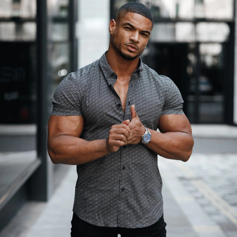Men's Loose Shirt Printed Lapel Shirt