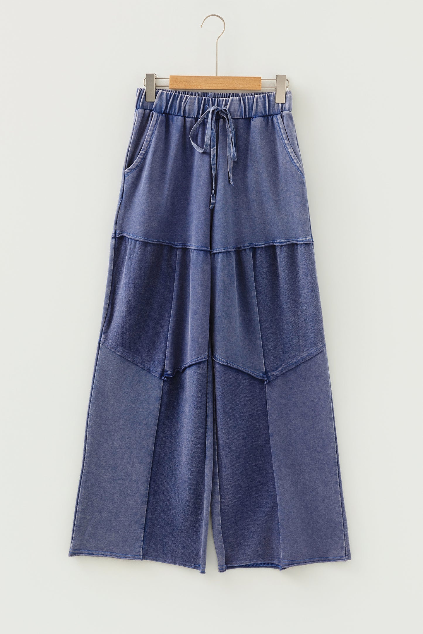 Mineral Wash Tiered Wide Leg Patchwork Drawstring Pants