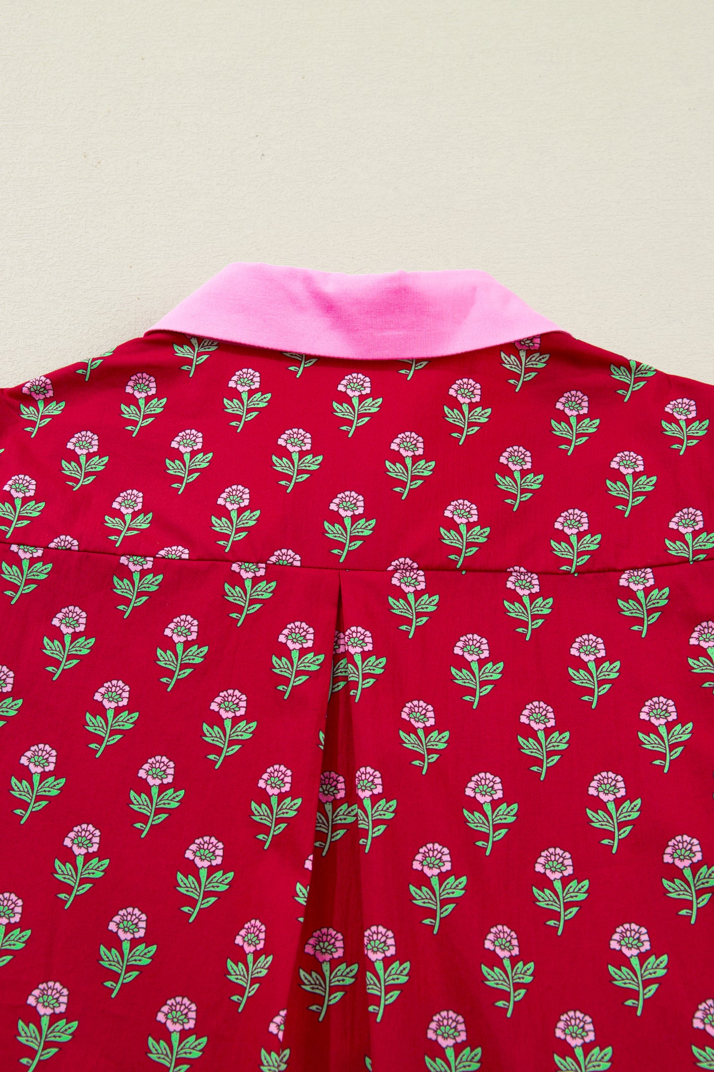 Red Floral Print Contrasted V Neck Short Bubble Sleeve Mini Dress