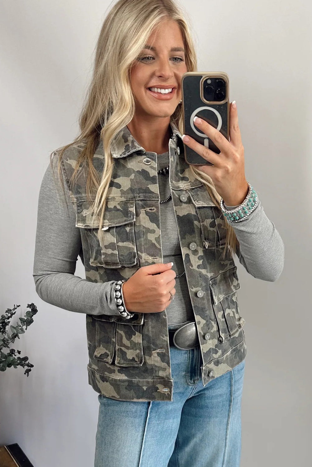 Camo Cargo Denim Vest