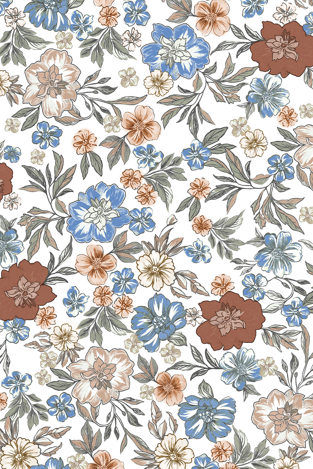 Plaid Frilled Trim V Neck Floral Long Sleeve Blouse - Brown