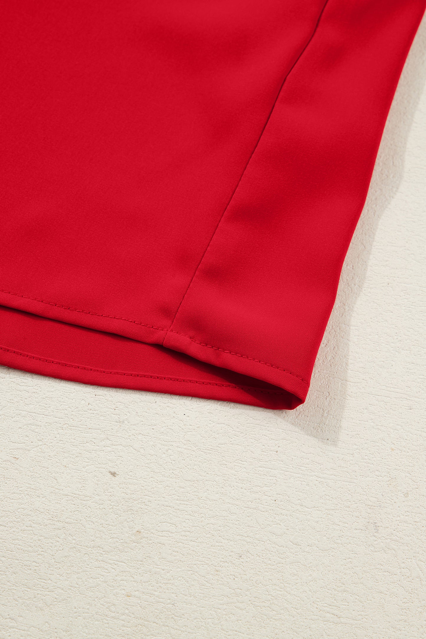 Fiery Red Frilled Trim Button Up Pleated Long Sleeve Shirt