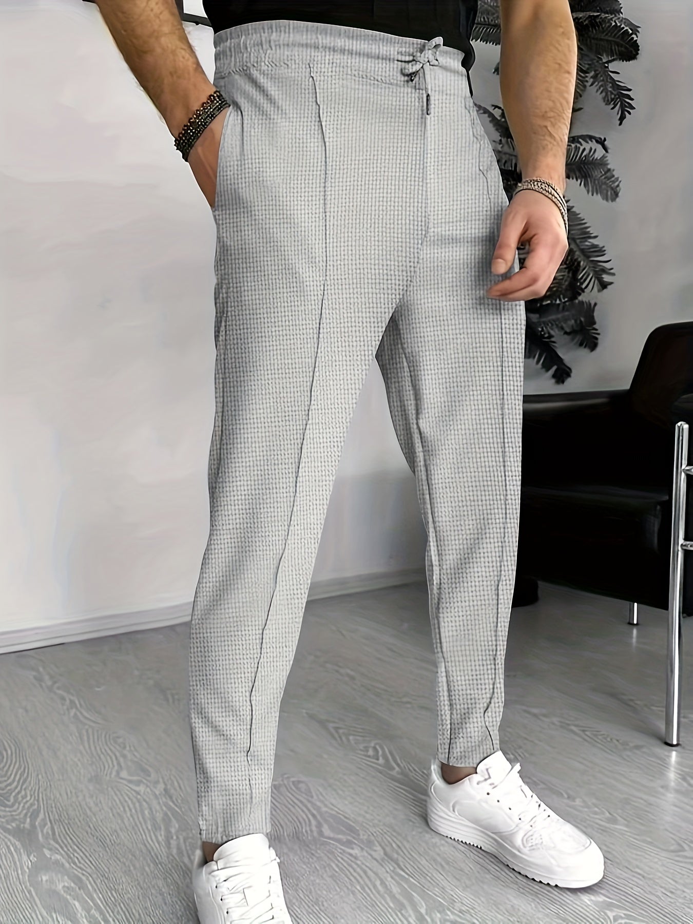 Men's Waffle Pattern Drawstring Sweatpants