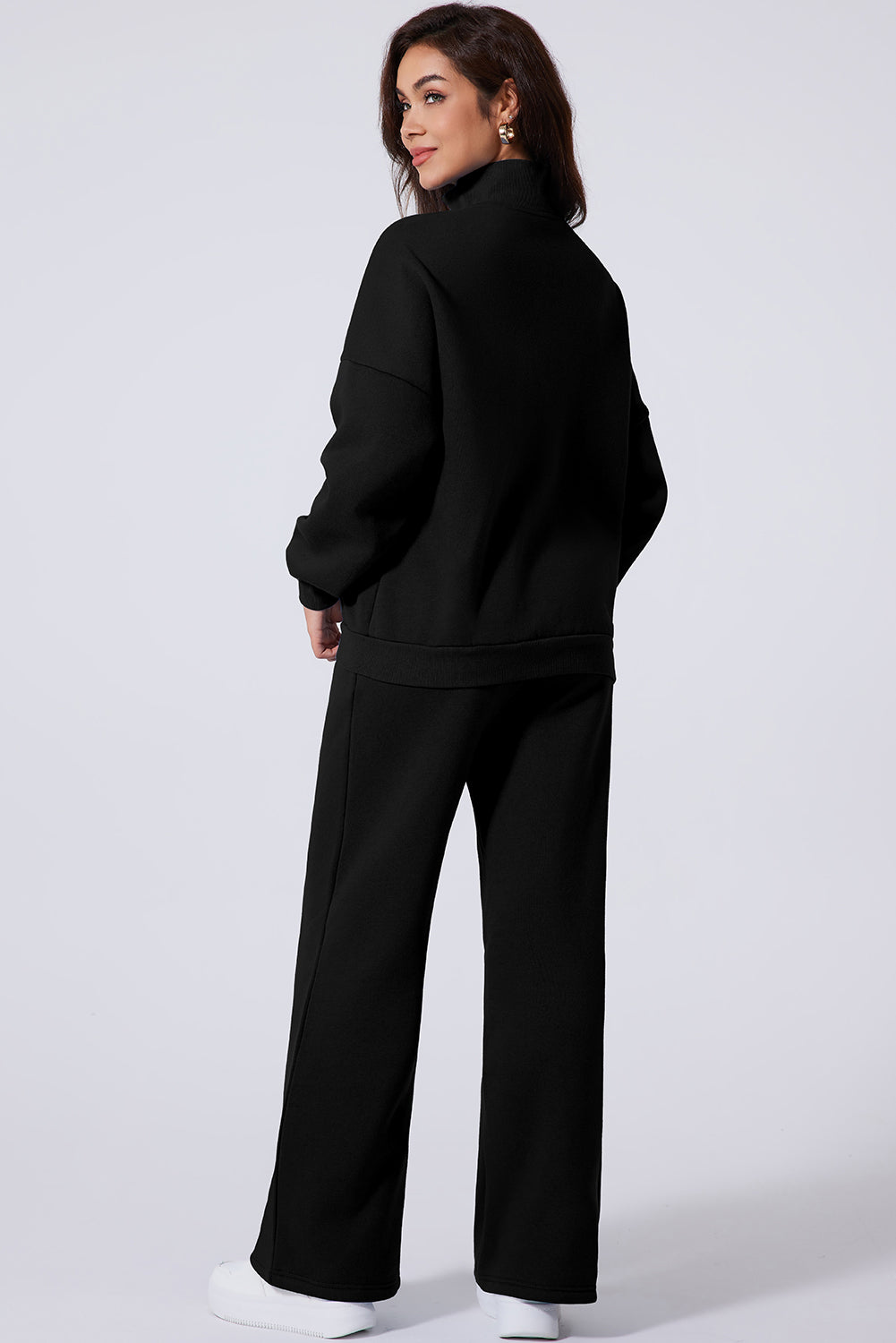 Drop Shoulder Zip Up Jacket & Drawstring Pants Active 2-Piece Set