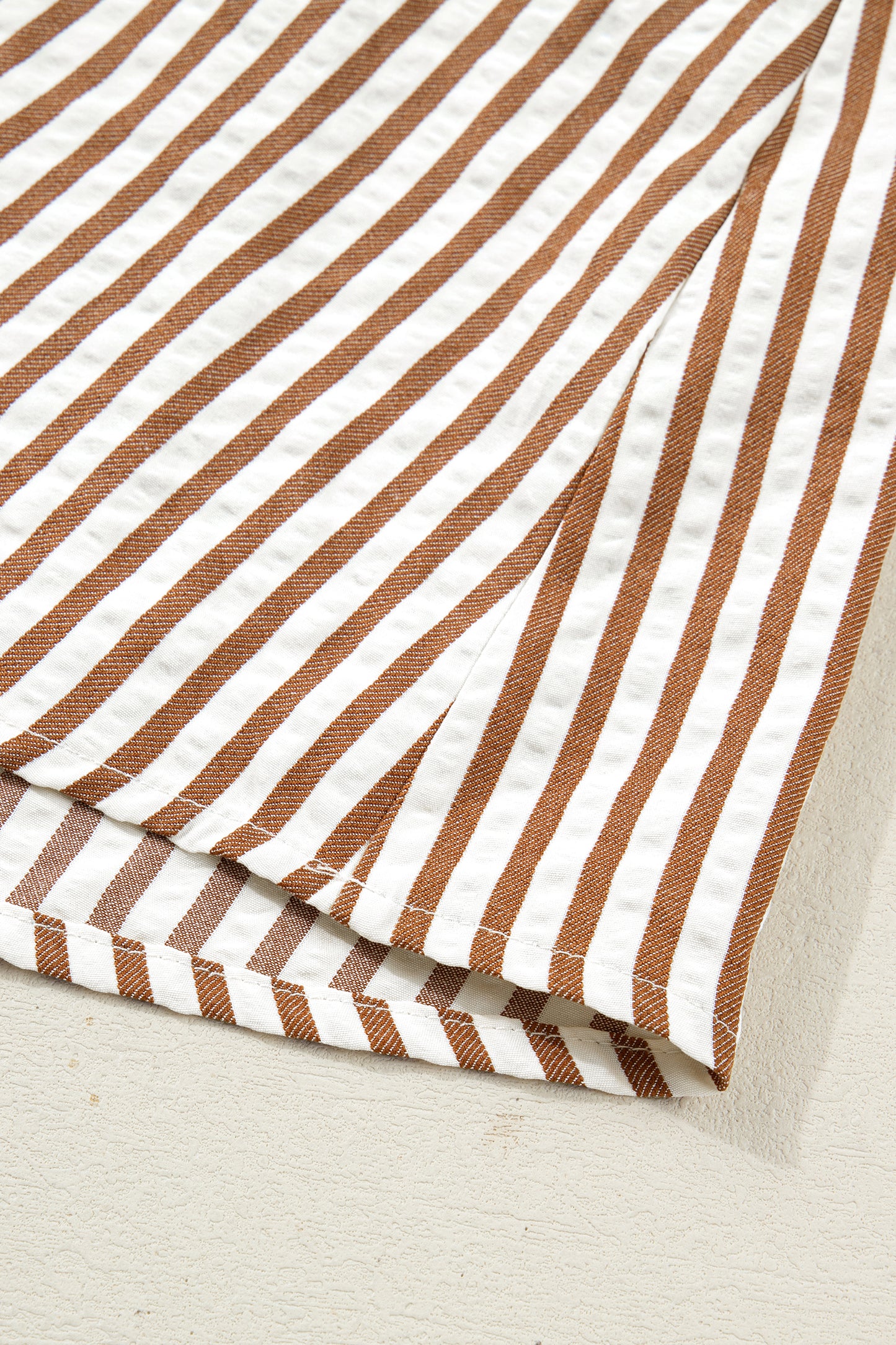 Stripe Shirred V Neck Short Puff Sleeve Blouse