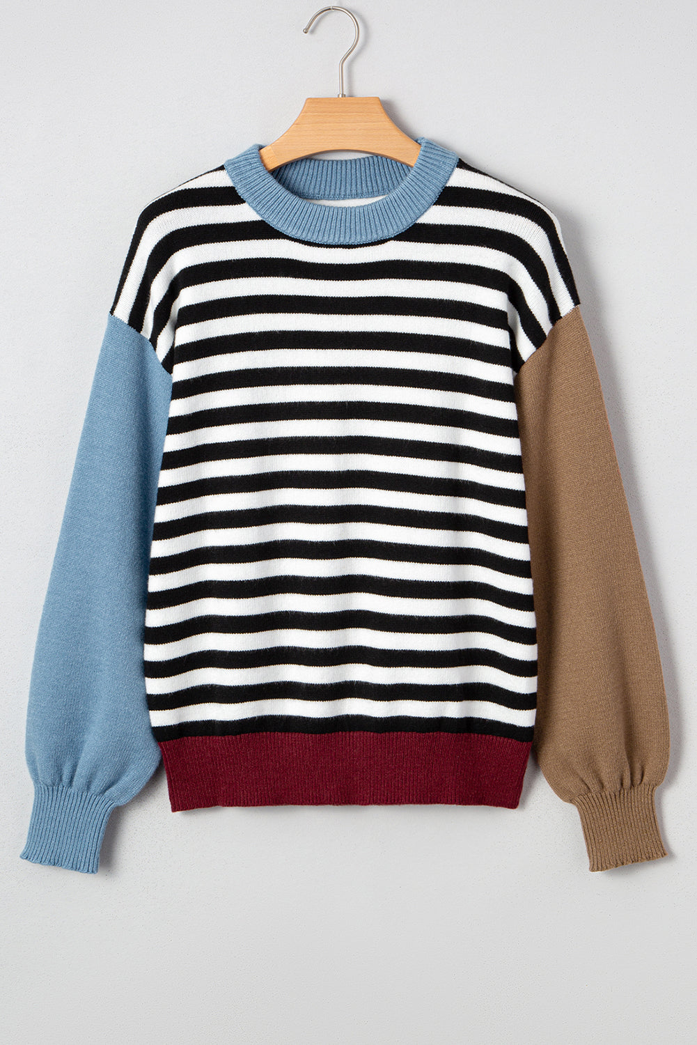Black Striped Panels Colourblock Sleeve Chic Sweater