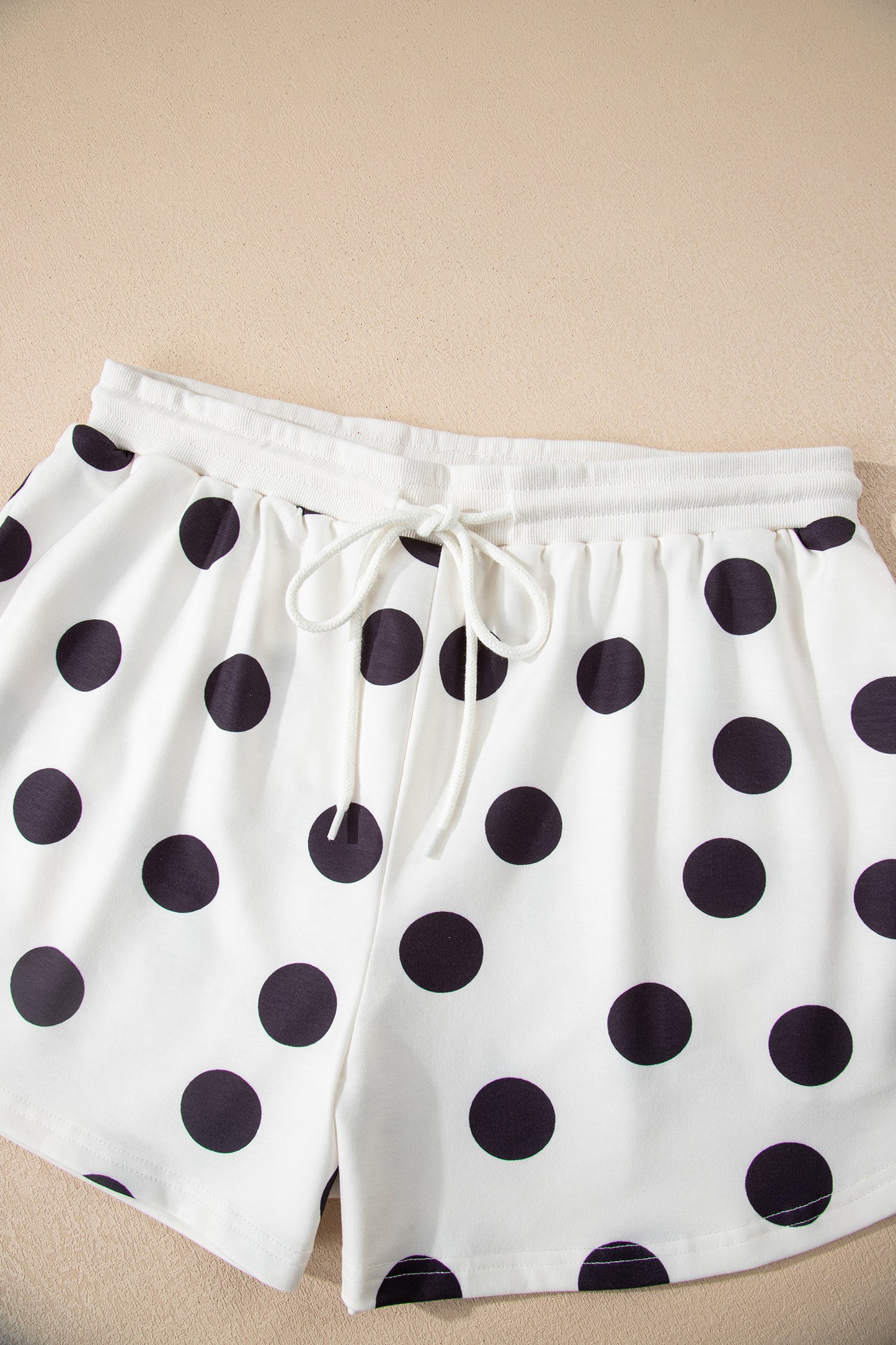 Polka Dot Print Drop Shoulder Pullover & Drawstring Shorts Set