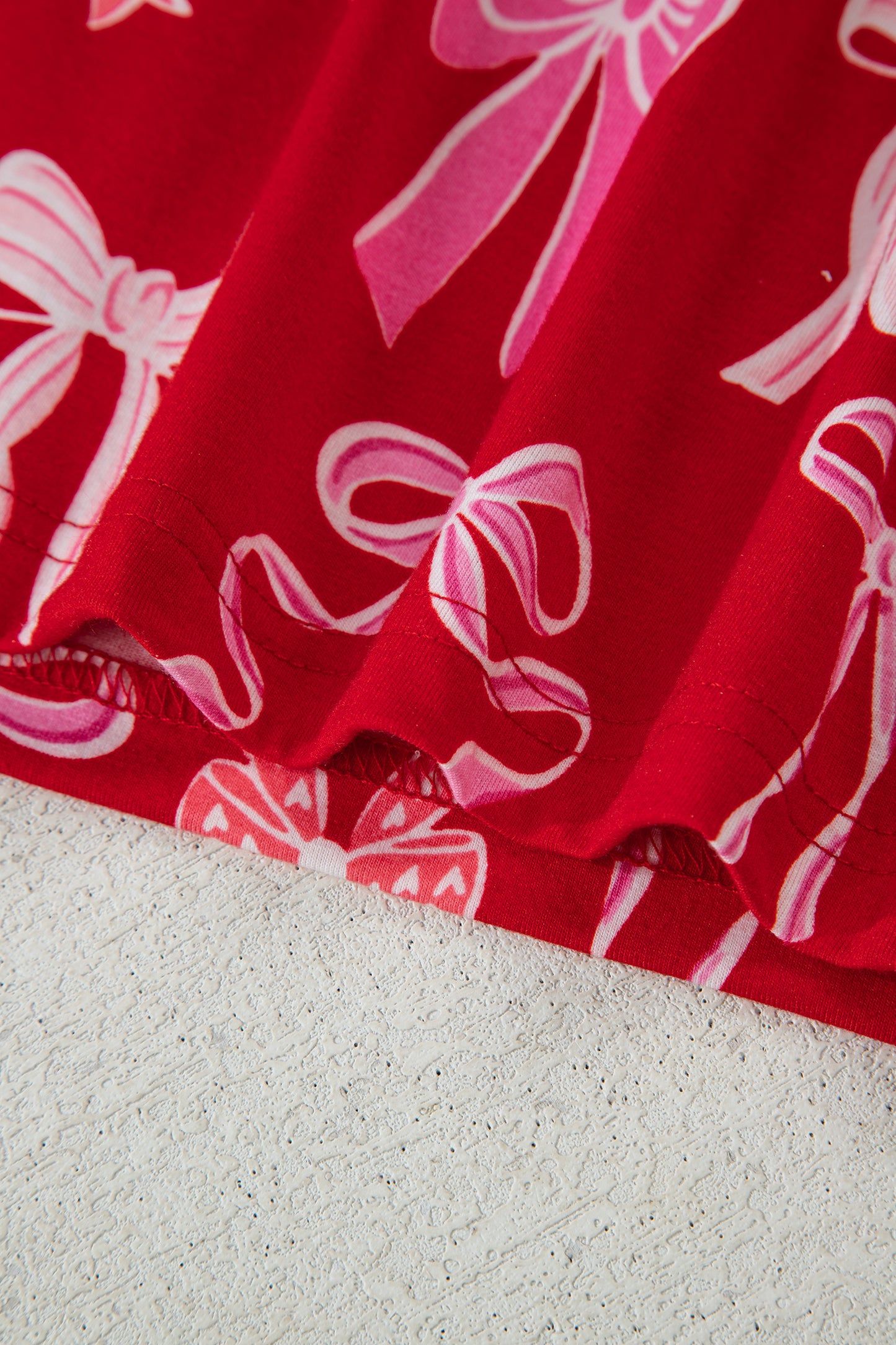 Red Sweet Bow Print Ruffled Short Sleeve Pajama Set