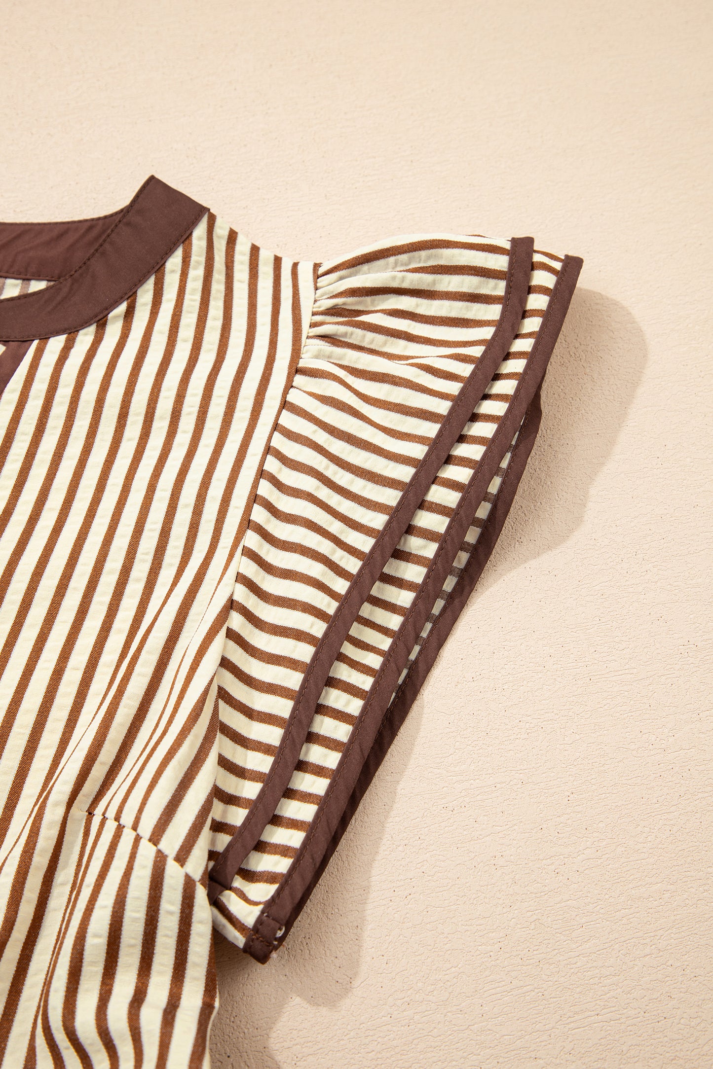 Stripe Double Ruffled Short Sleeve Contrast Trim V Neck Midi Dress