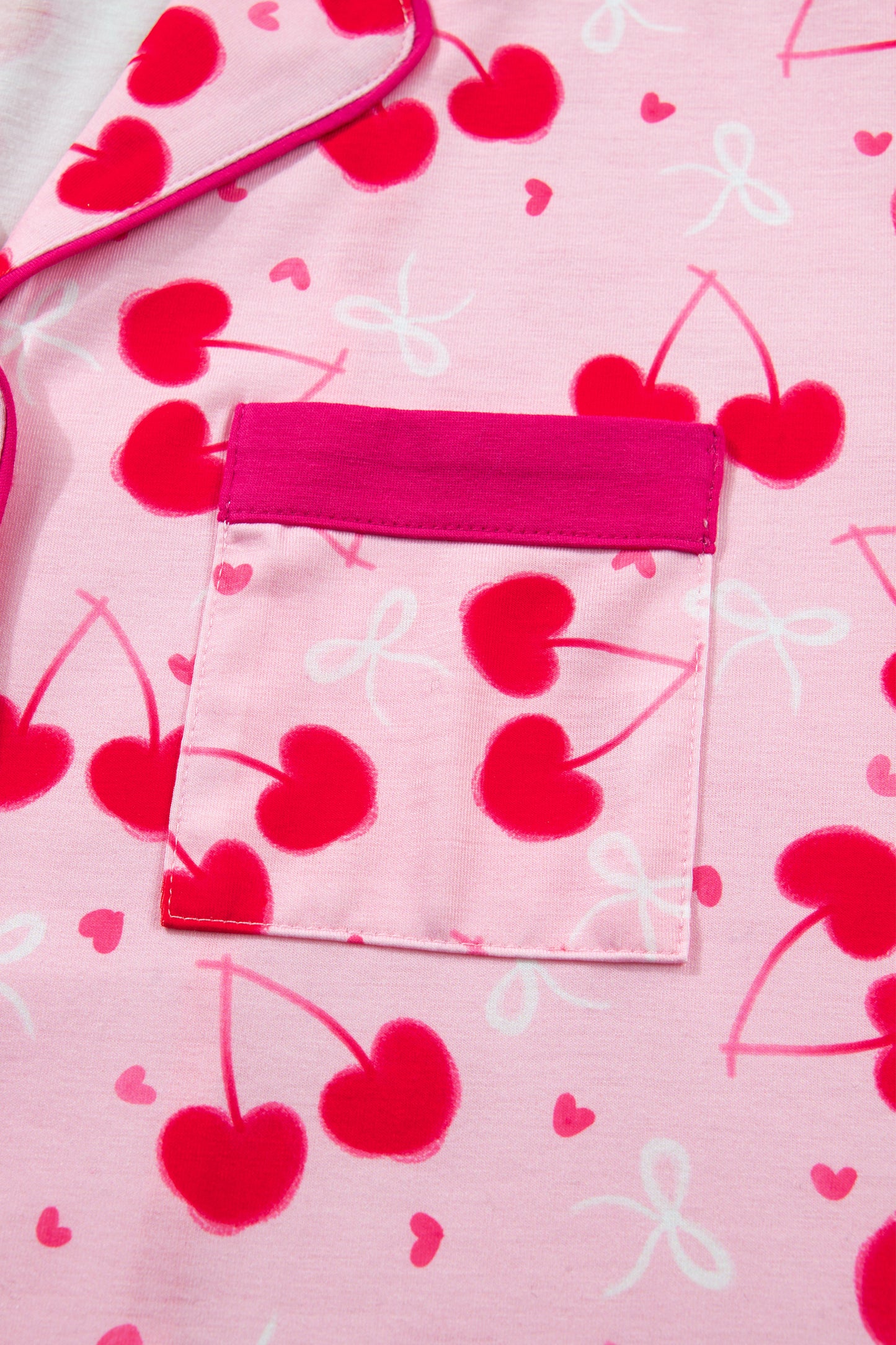 Cherry Bow Mixed Print Scalloped Edge Short Pajama Set