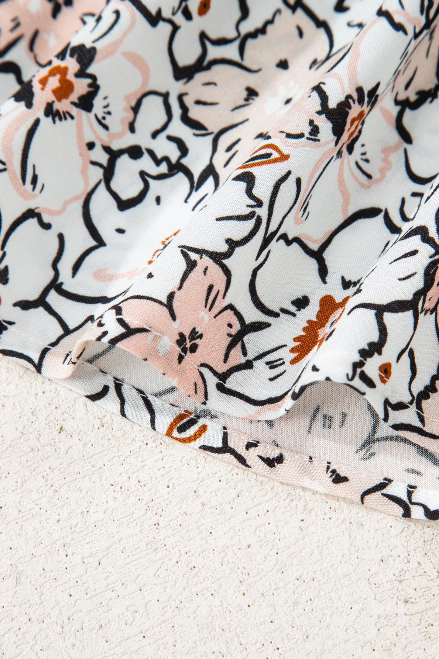 Bold Floral Print Frilled Puff Sleeve Button Down Shirt - Khaki