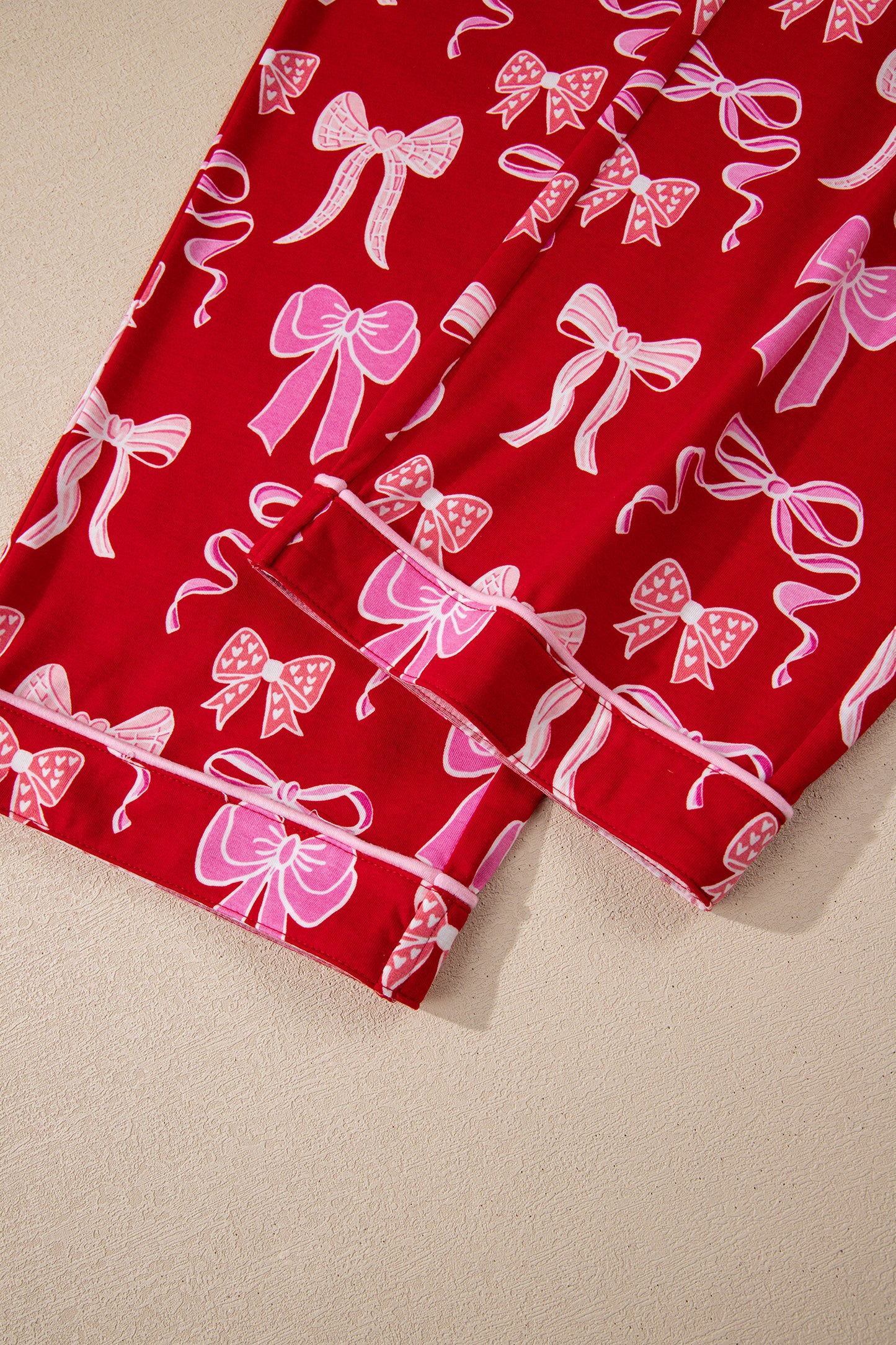 Sweet Bow Print Shirt Style Top & Long Pants Pajama Set