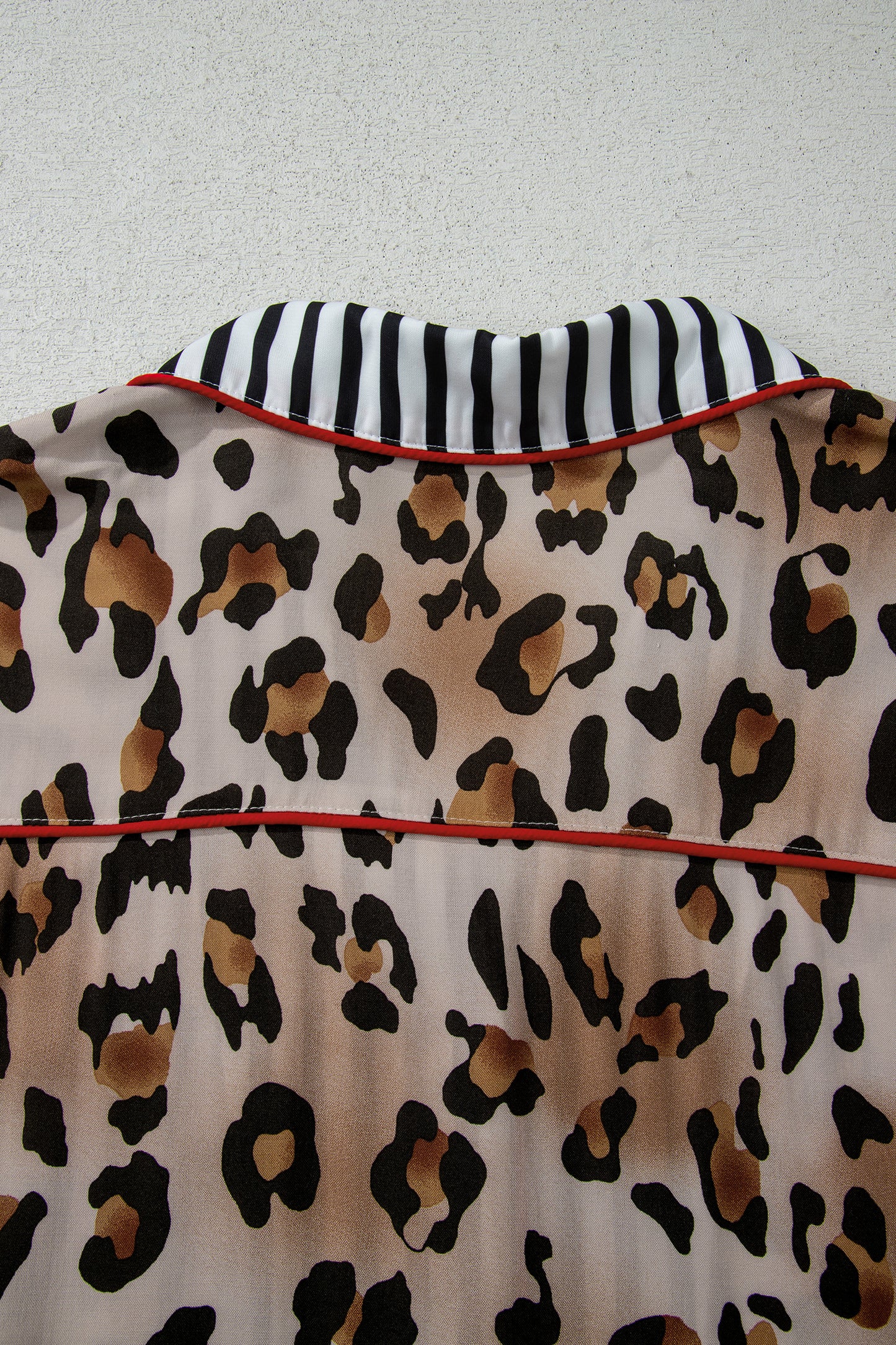 Leopard Print Striped Patchwork Pajama Set - 2-Piece Long Loungewear