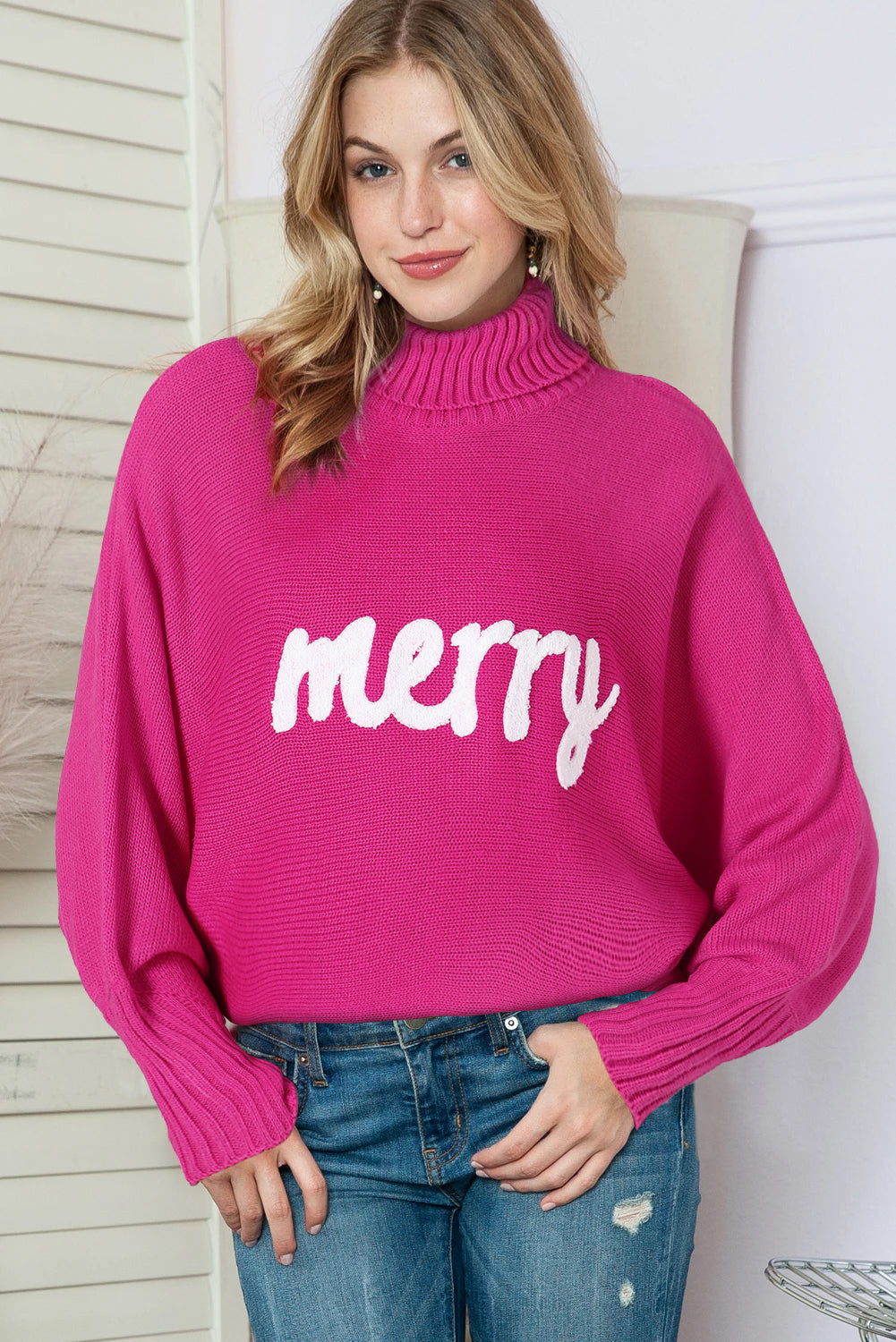 Letter Embroidered High Neck Sweater