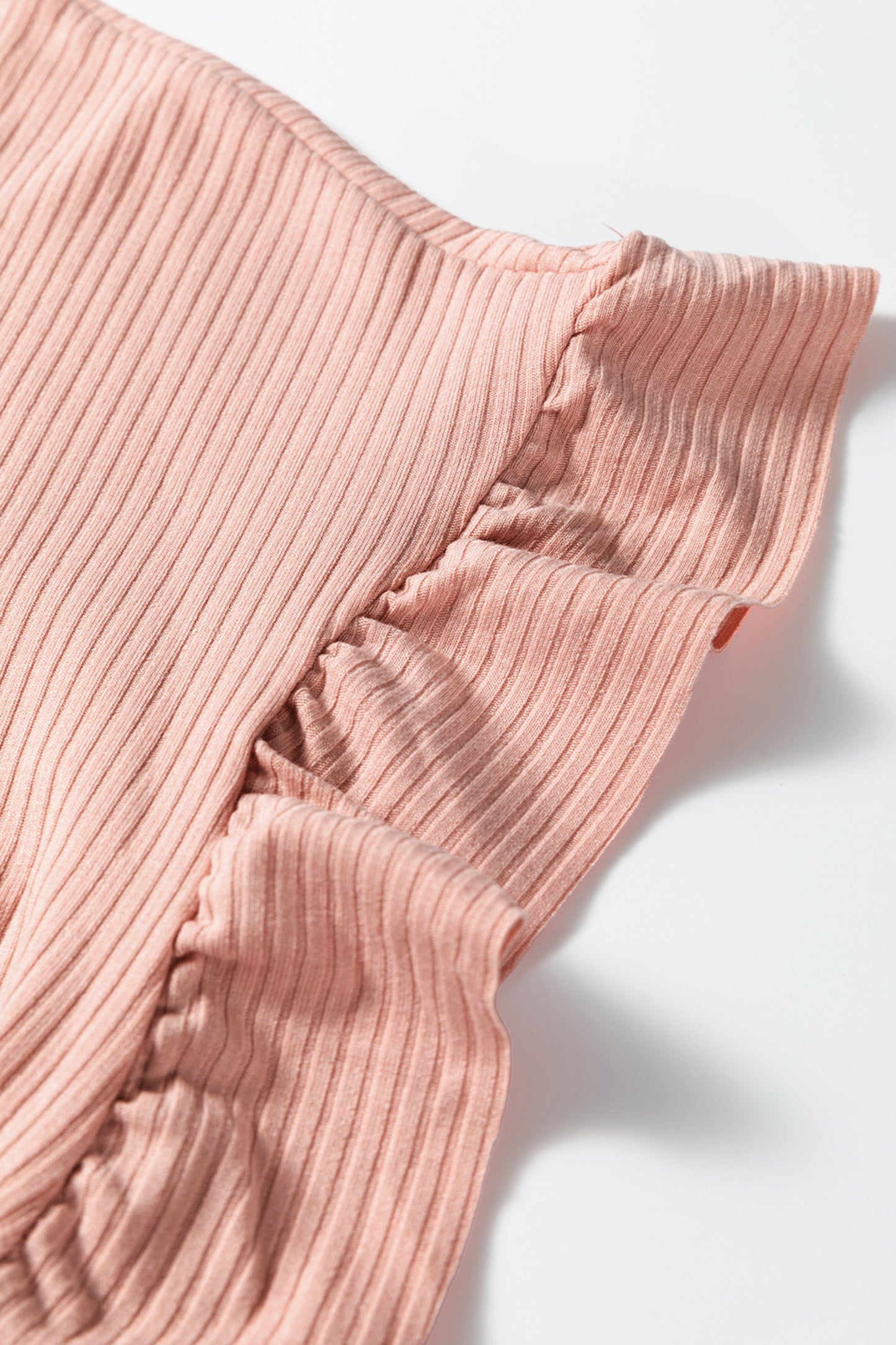 Solid Color Ribbed Ruffled Short Sleeve T-Shirt