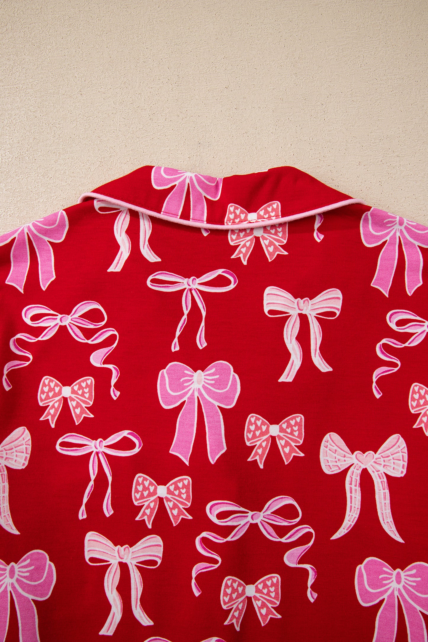 Sweet Bow Print Shirt Style Top & Long Pants Pajama Set