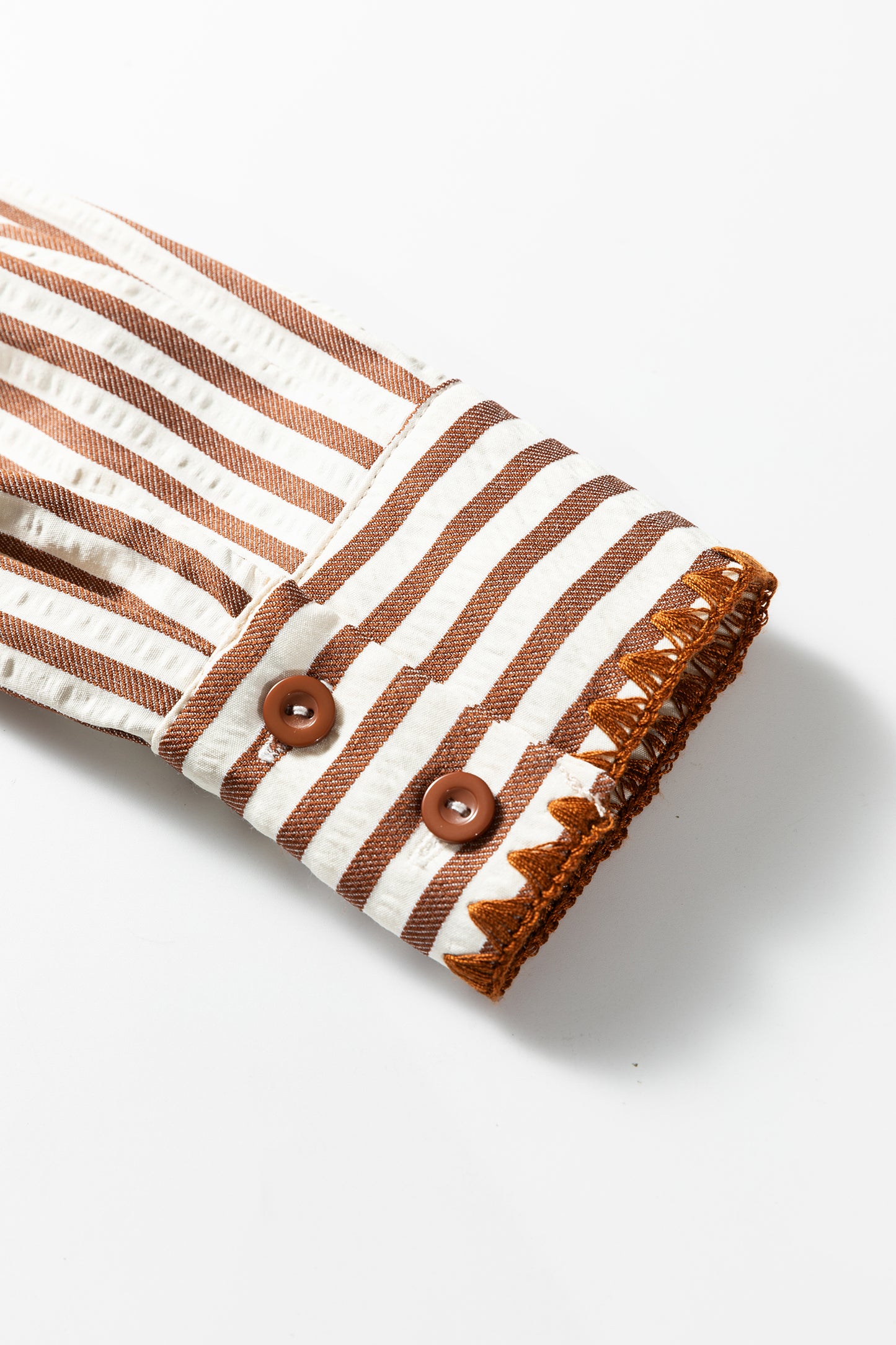 Stripe Shirt Collar Embroidered Trim Ruffle Hem Mini Dress