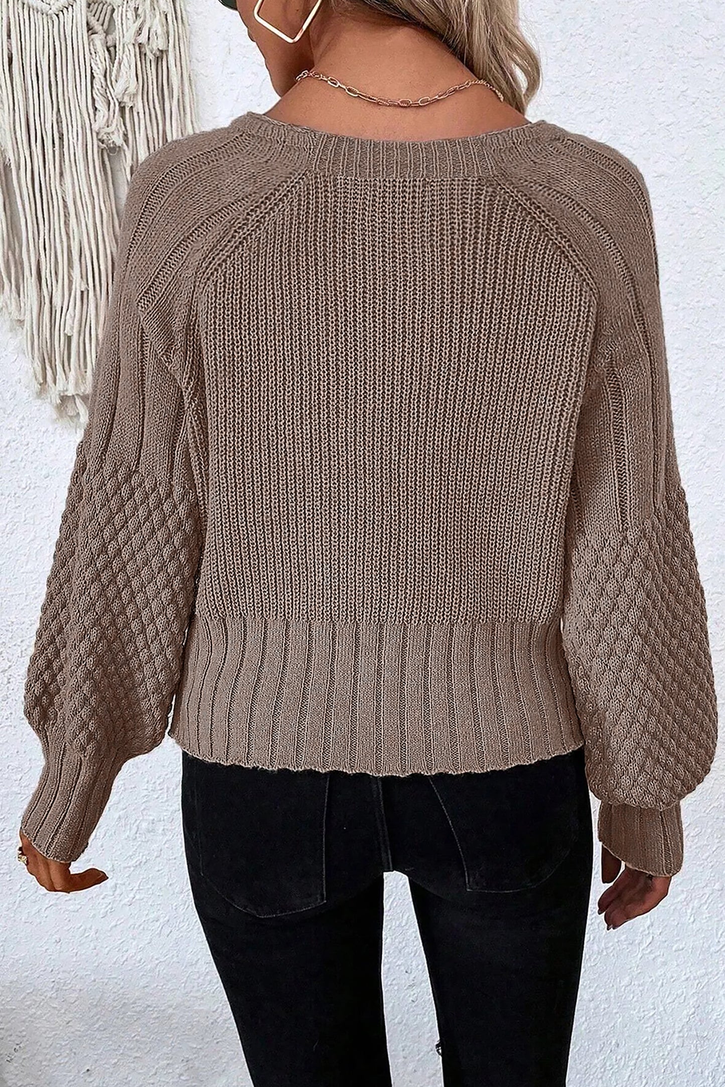 Mixed Texture Knit Button V Neck Sweater Cardigan