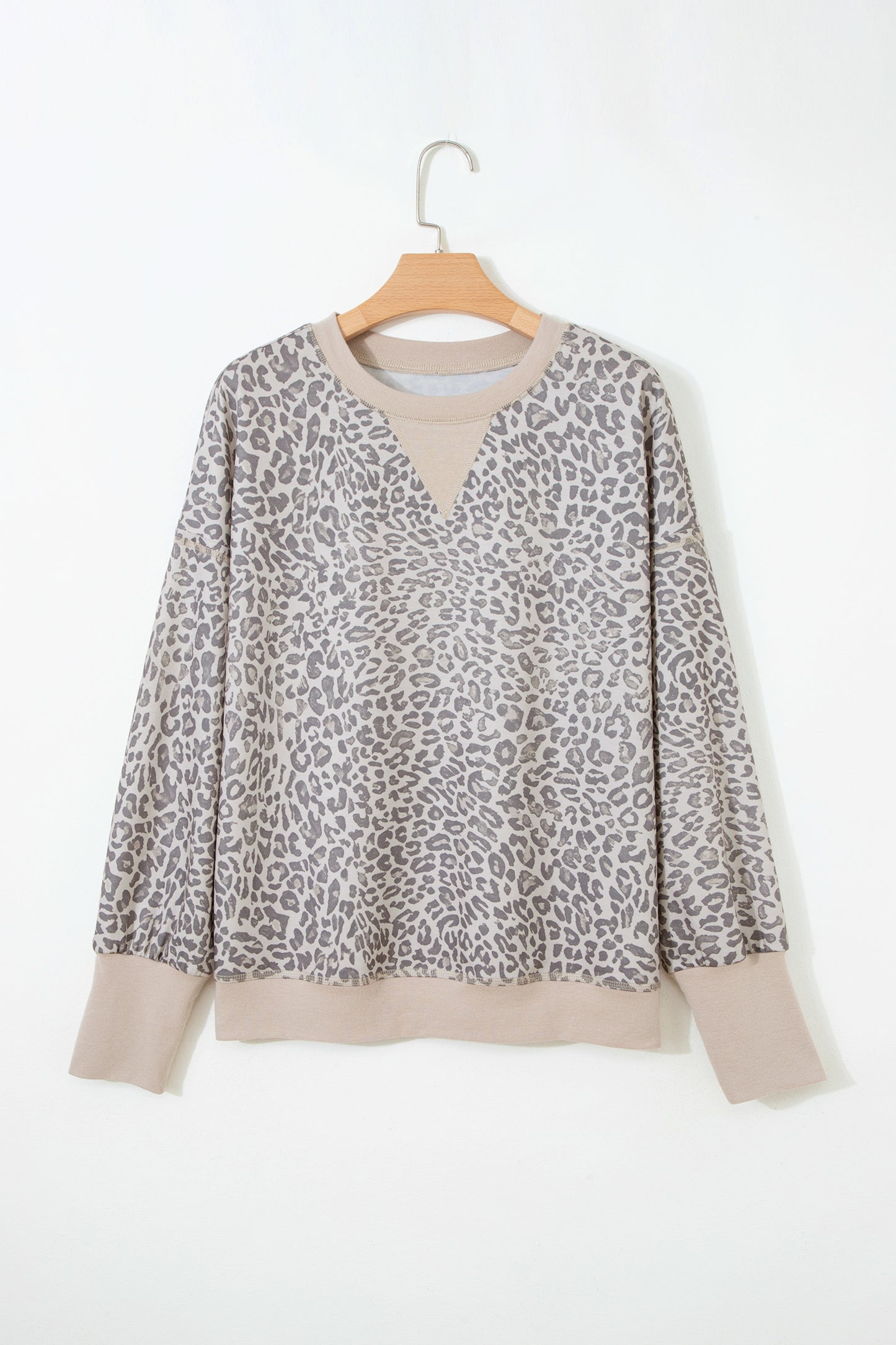 Leopard Print Patchwork Crew Neck Sweatshirt