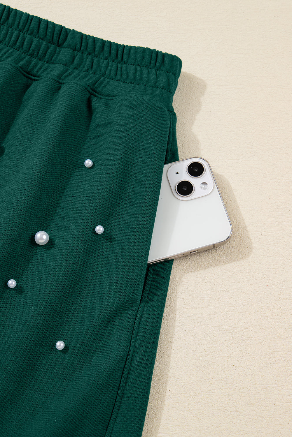 Pearl Embellished Drop Shoulder Pullover & Elastic Waist Mini Skirt Set