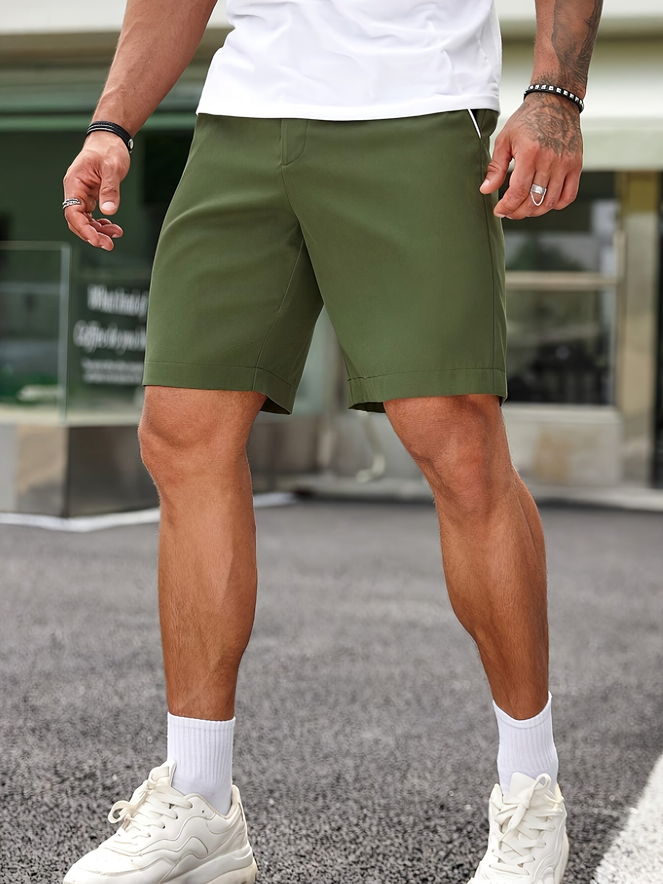 Men's Solid Colour Casual Shorts With Multiple Pockets