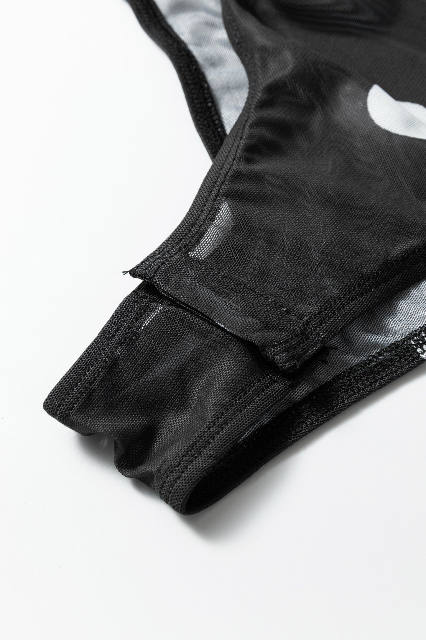 Vintage Polka Dot Mesh Long Sleeve Bodysuit - Black