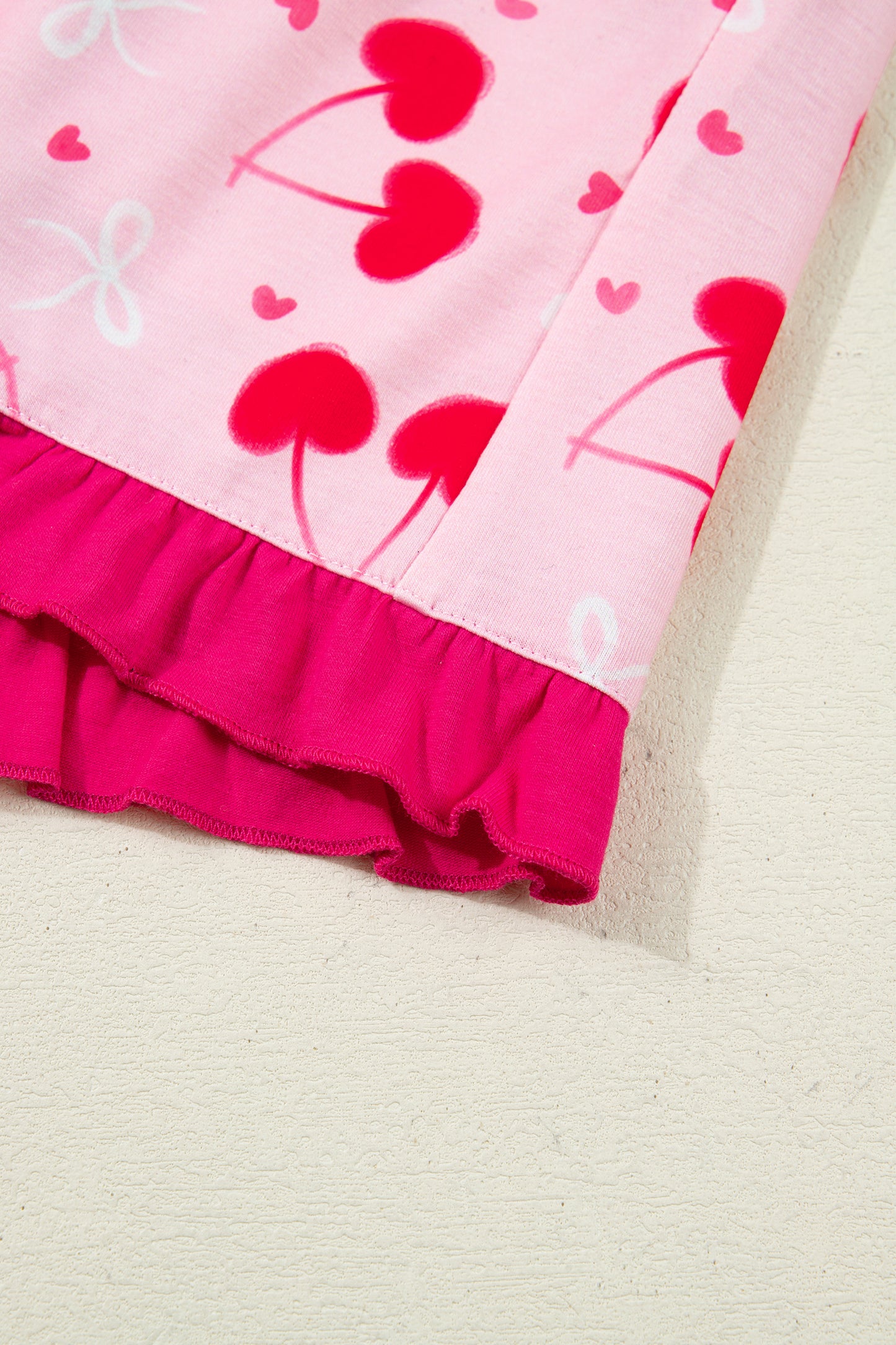 Cherry Bow Mixed Print Scalloped Edge Short Pajama Set