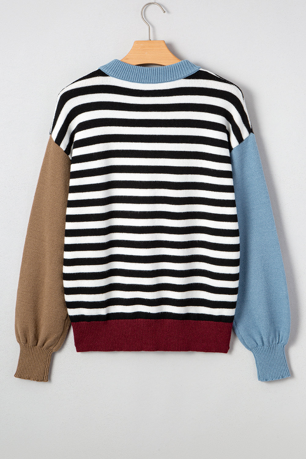 Black Striped Panels Colourblock Sleeve Chic Sweater