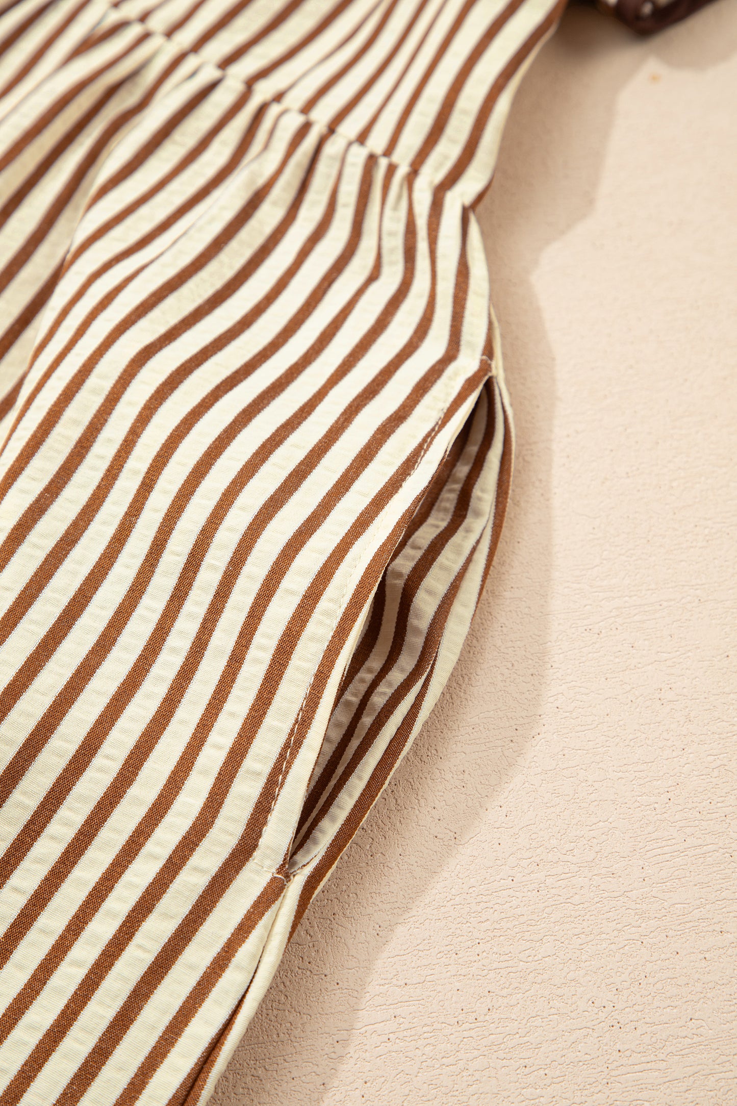 Stripe Double Ruffled Short Sleeve Contrast Trim V Neck Midi Dress