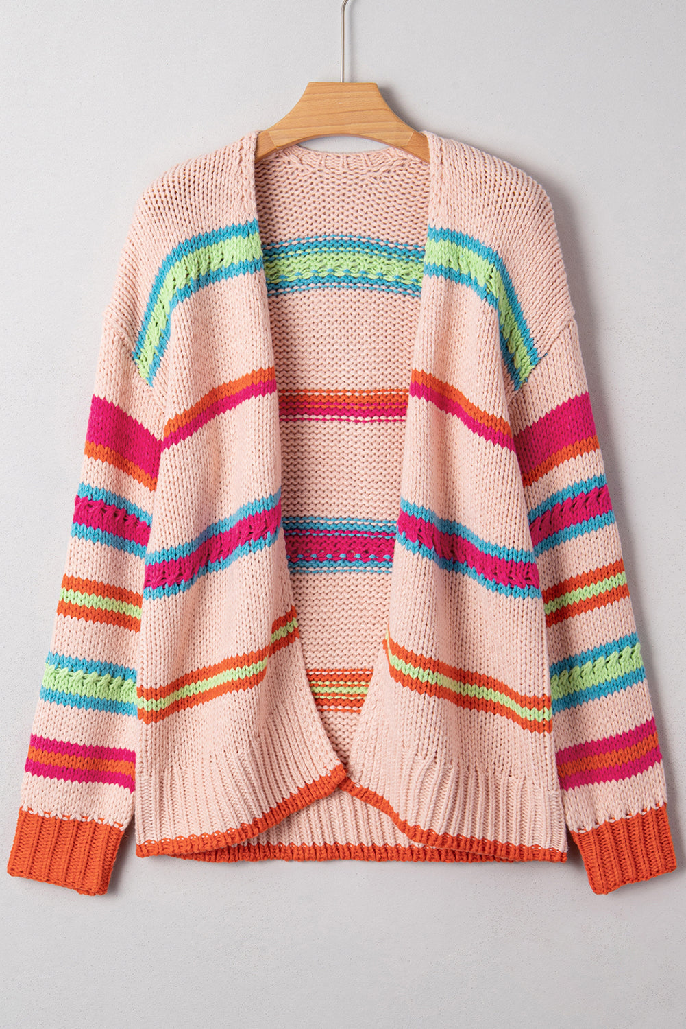 Open Front Striped Colorblock Knit Oversize Cardigan