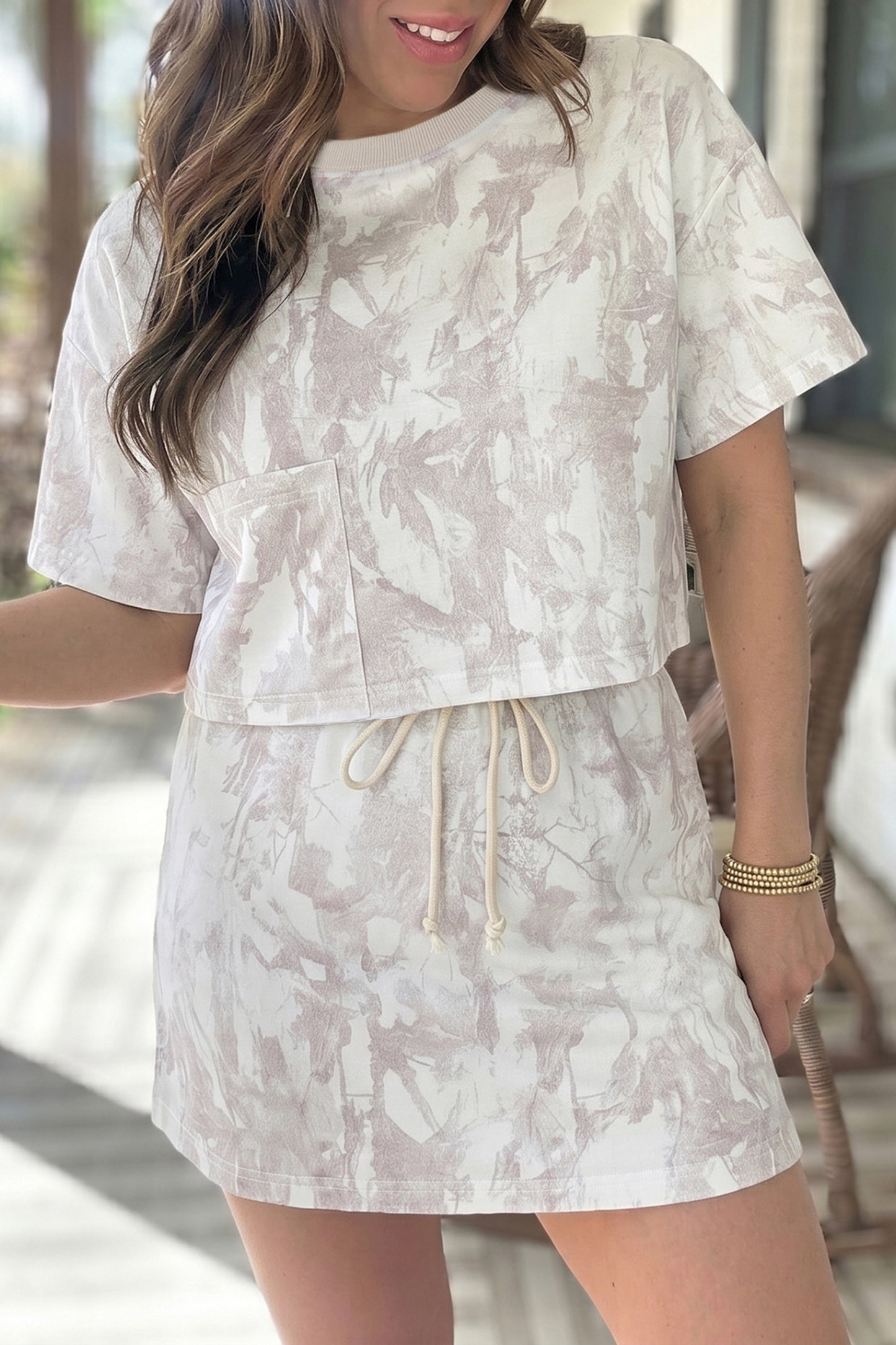 Camo Print Raw Edge Cropped Top & Skirt Set