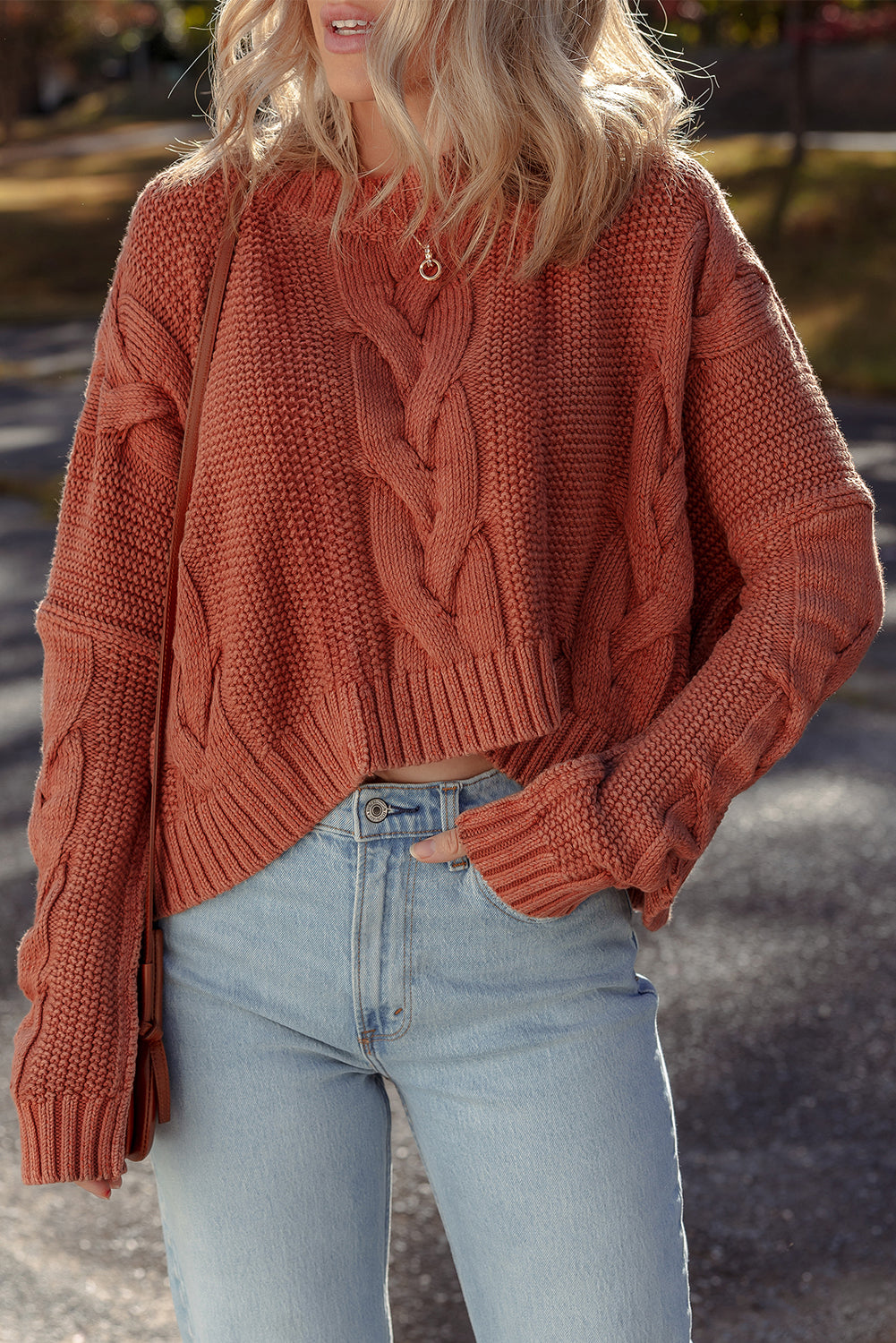 Chunky Fit Slouchy Textured Knit Sweater - Redwood Burl