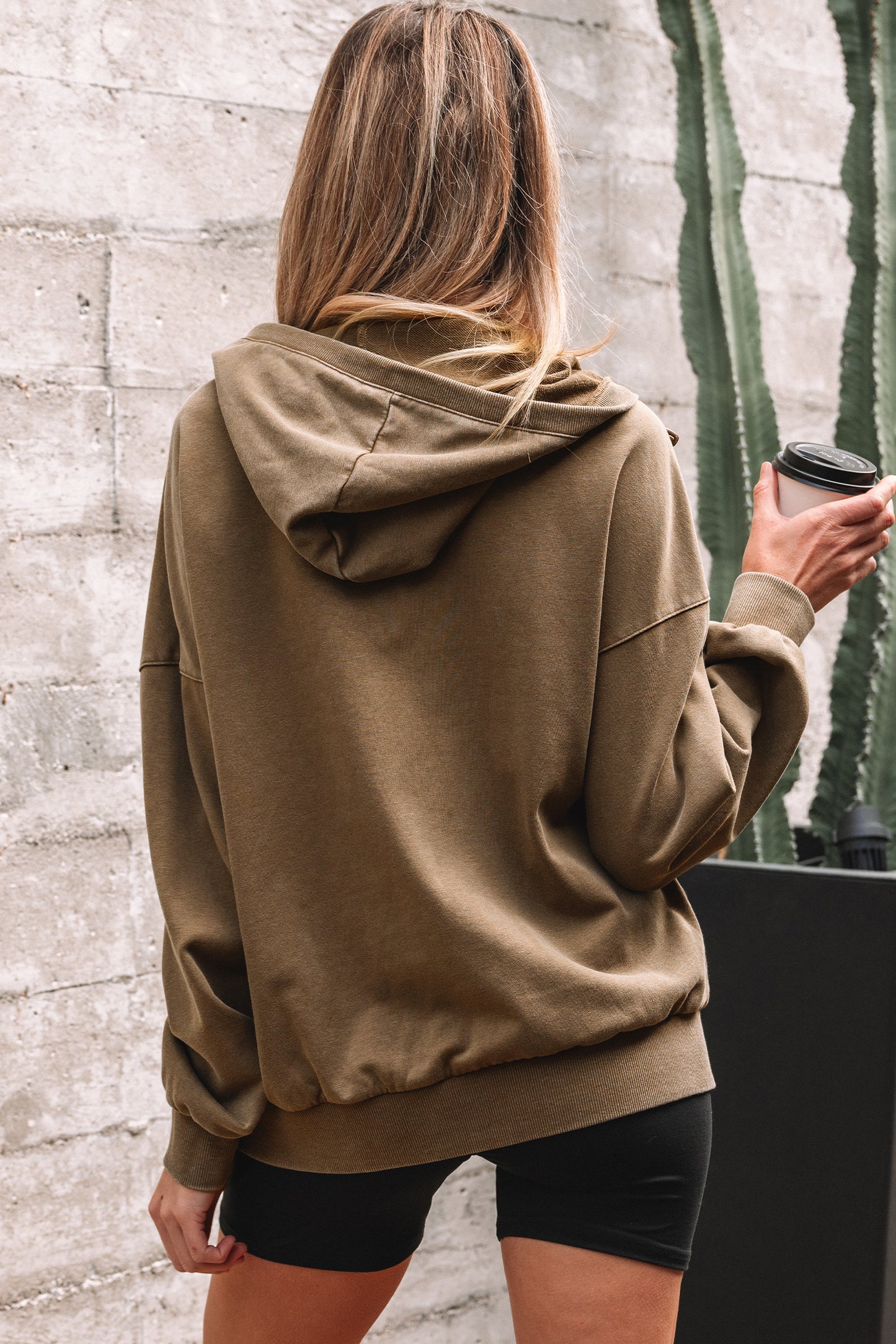 Half Zip Kangaroo Pocket Mineral Wash Baggy Hoodie