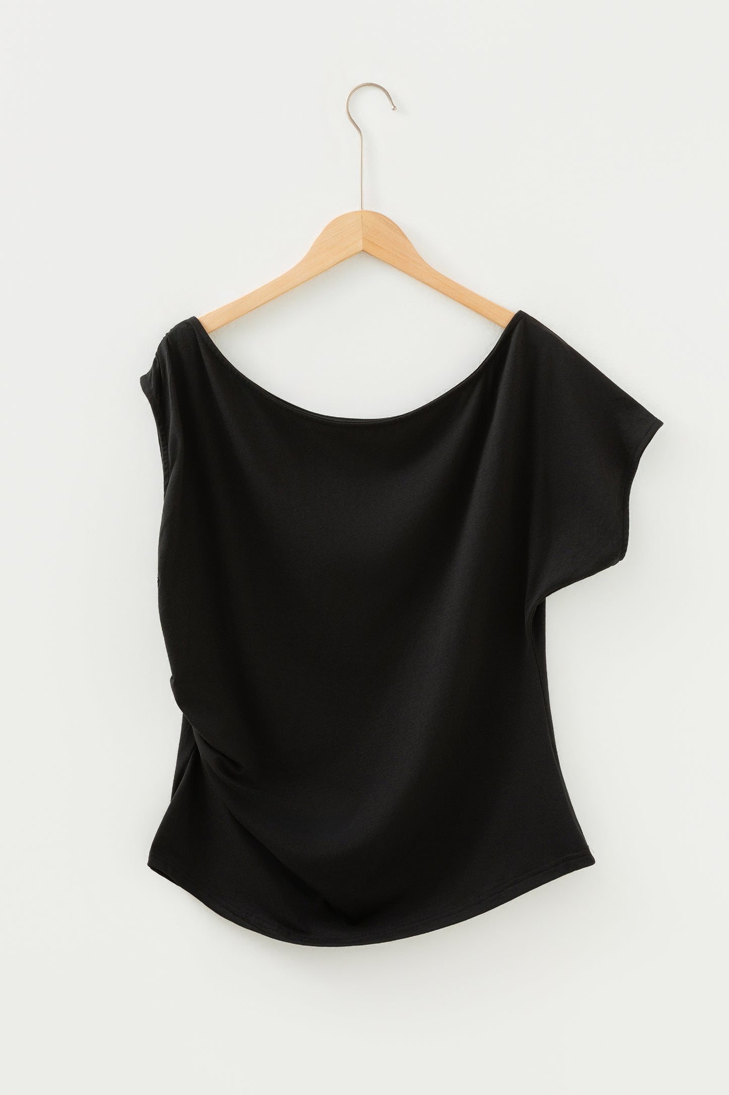 Black Asymmetric Neck Short Sleeve Blouse - Plus Size