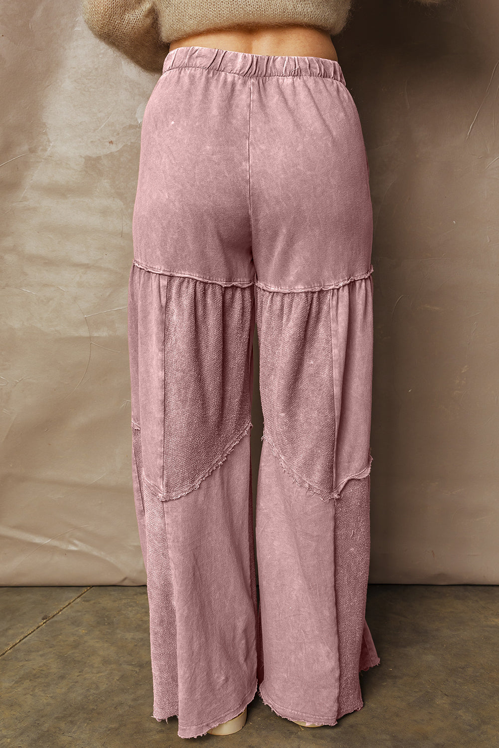 Mineral Wash Tiered Wide Leg Patchwork Drawstring Pants
