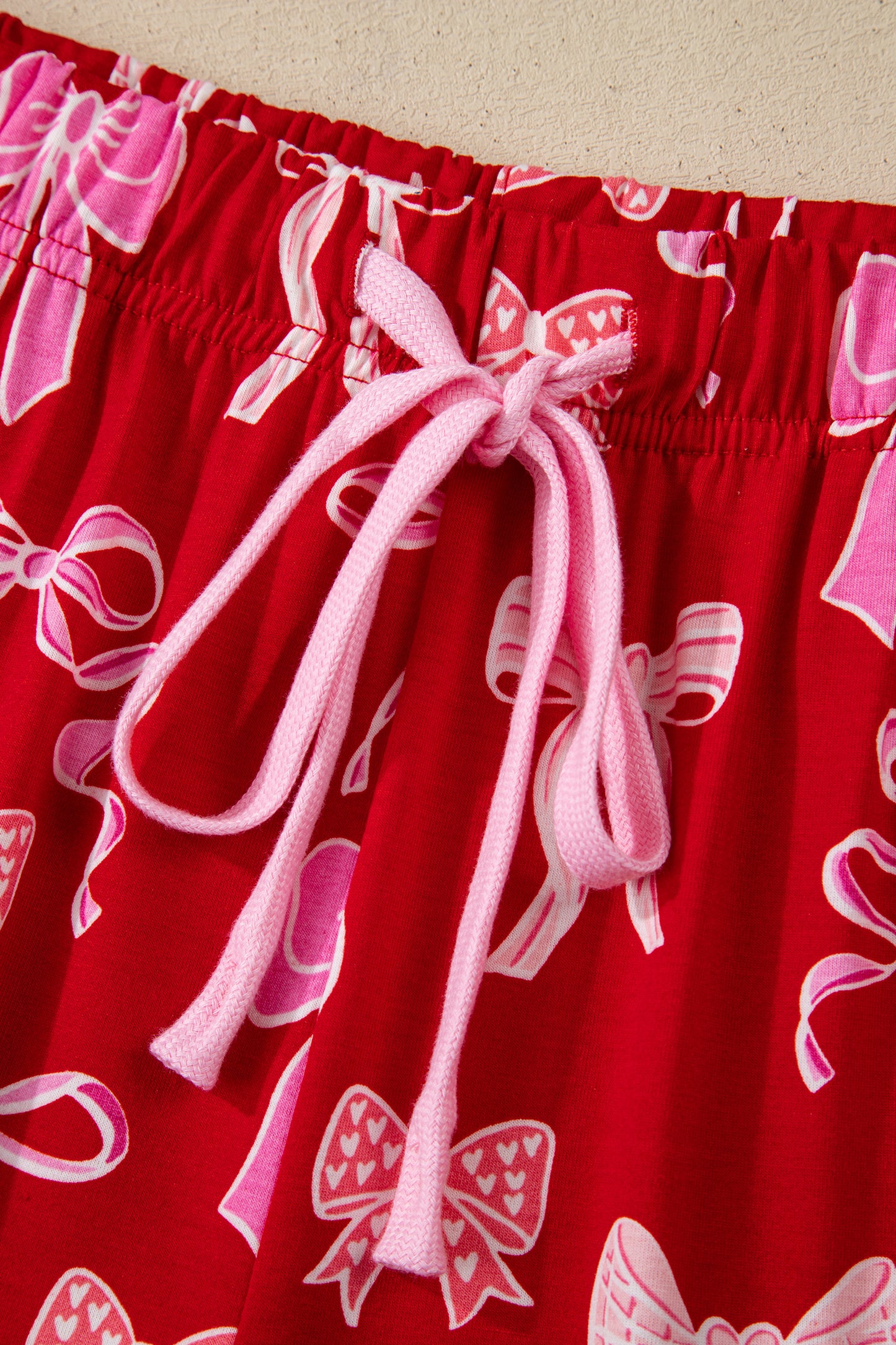 Sweet Bow Print Shirt Style Top & Long Pants Pajama Set