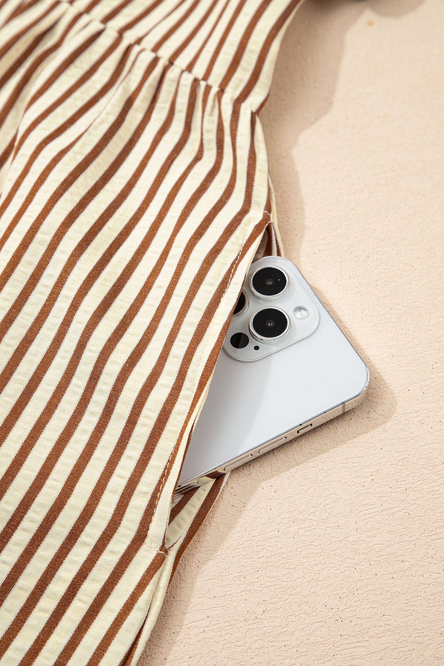 Stripe Double Ruffled Short Sleeve Contrast Trim V Neck Midi Dress