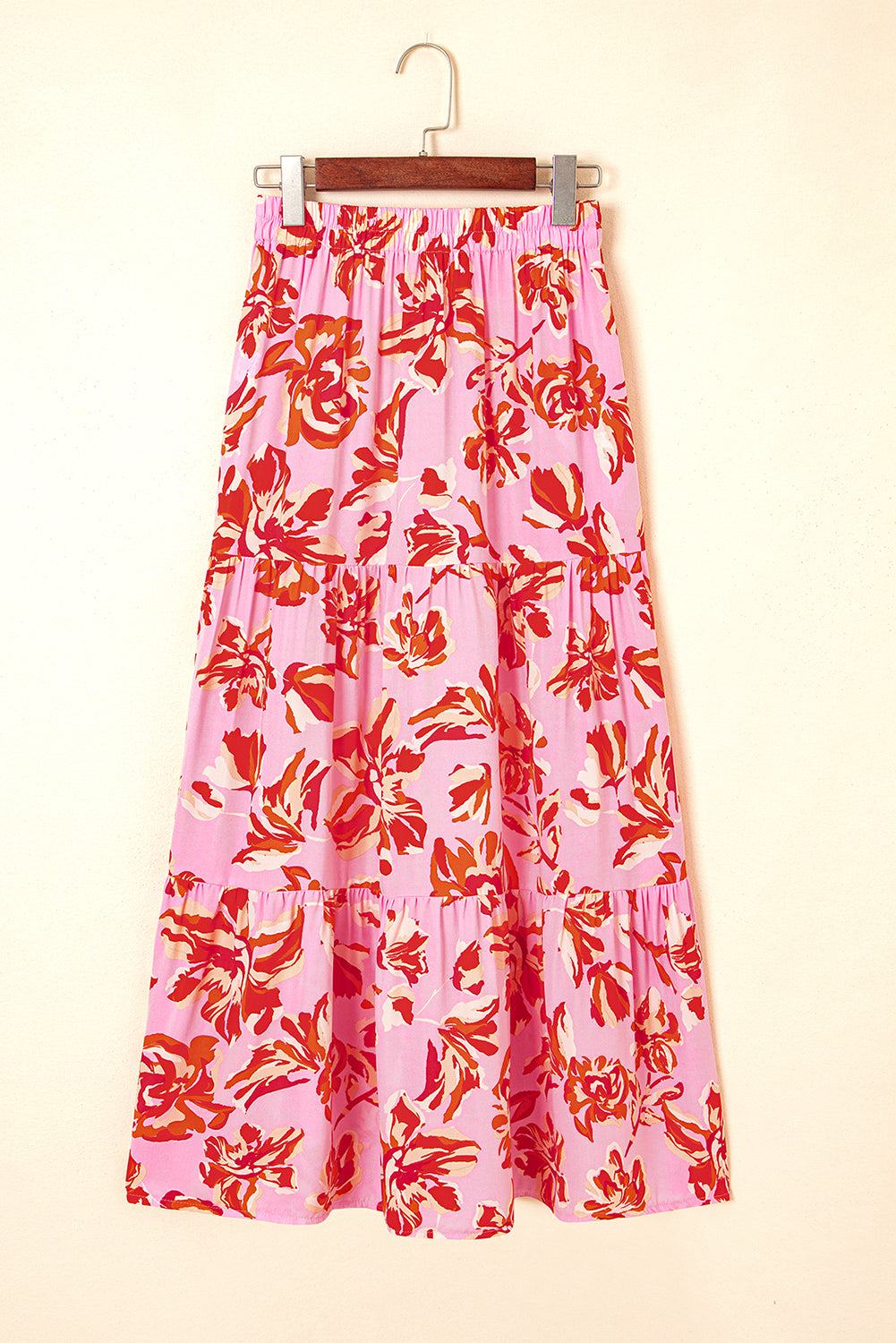 Floral Print Tiered Maxi Skirt with Split