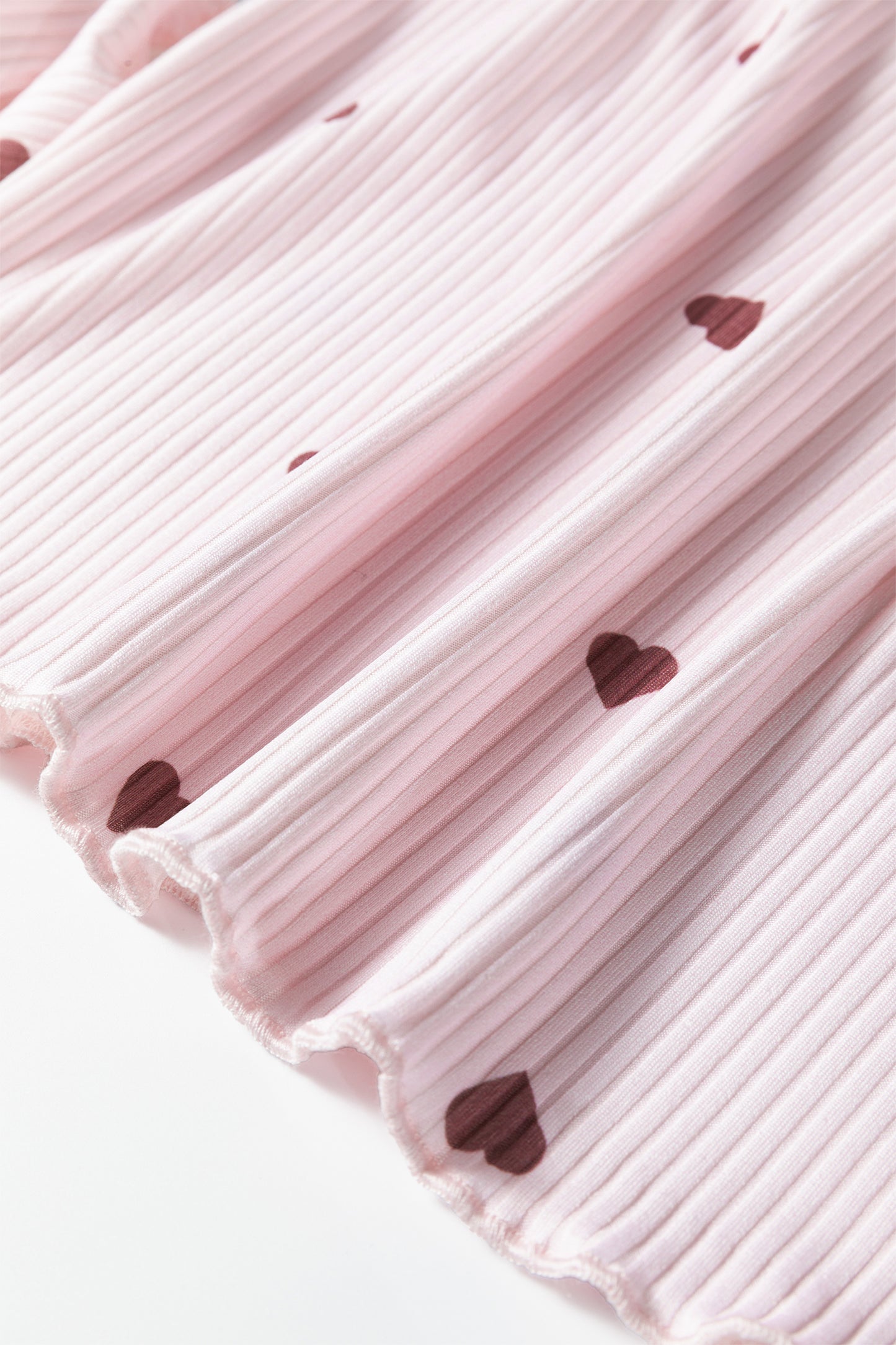 Valentine Heart Print Ribbed Knit Short Lounge Set - Light Pink