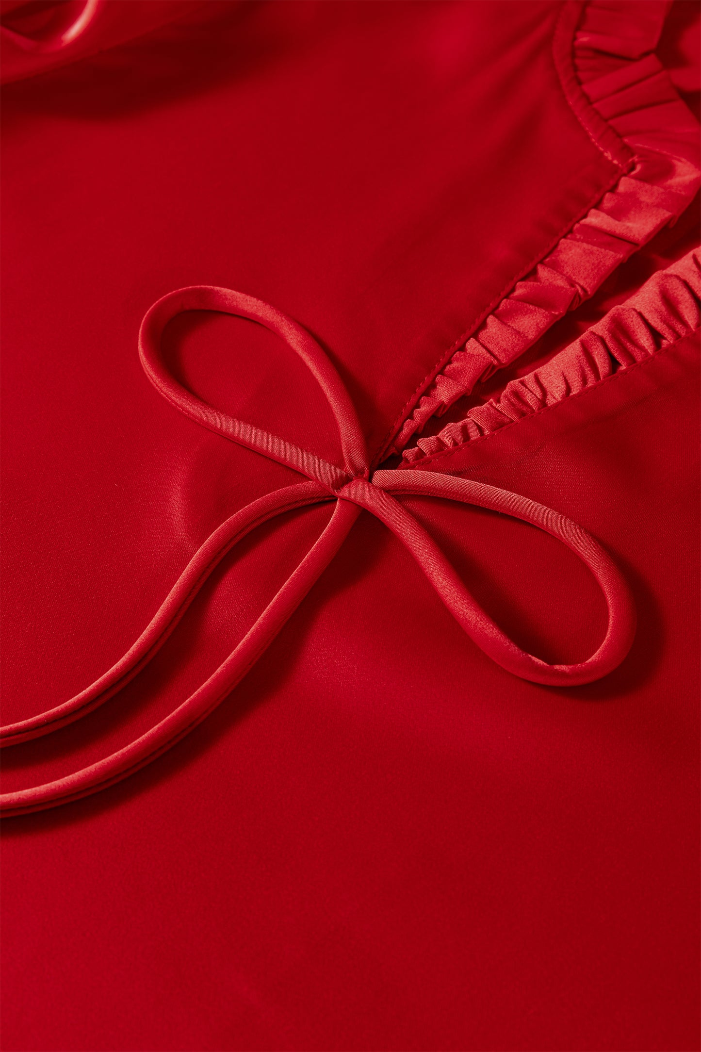 Blackish Green Solid Color Frilled V Neck Bow Detail 3/4 Sleeve Blouse