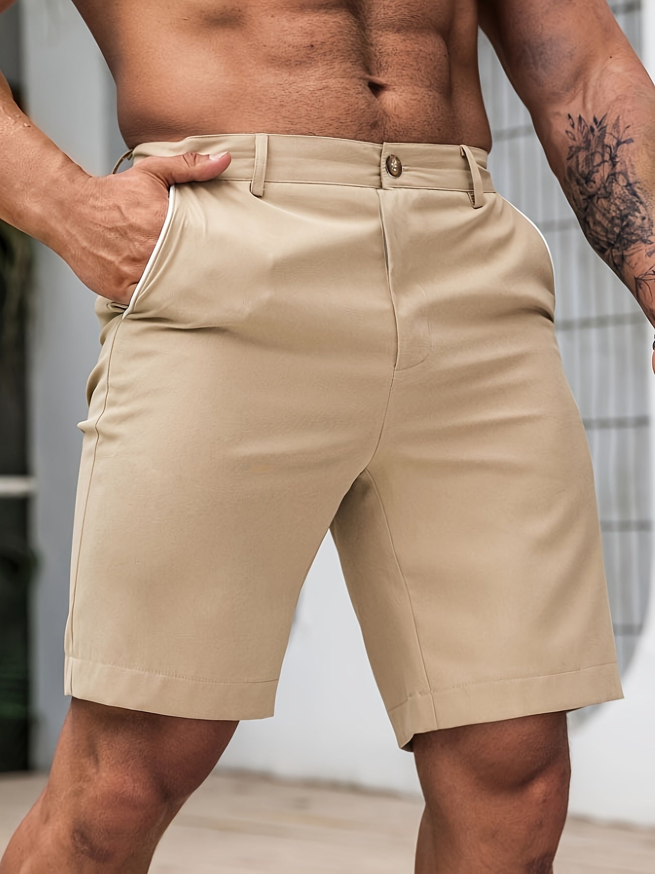 Men's Solid Colour Casual Shorts With Multiple Pockets