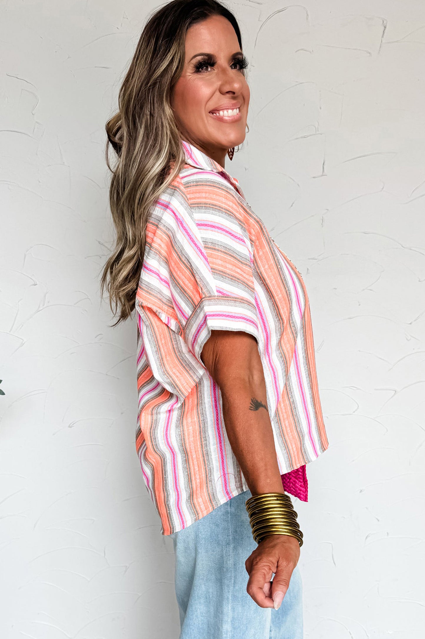 Stripe Button Up Short Sleeve Shirt