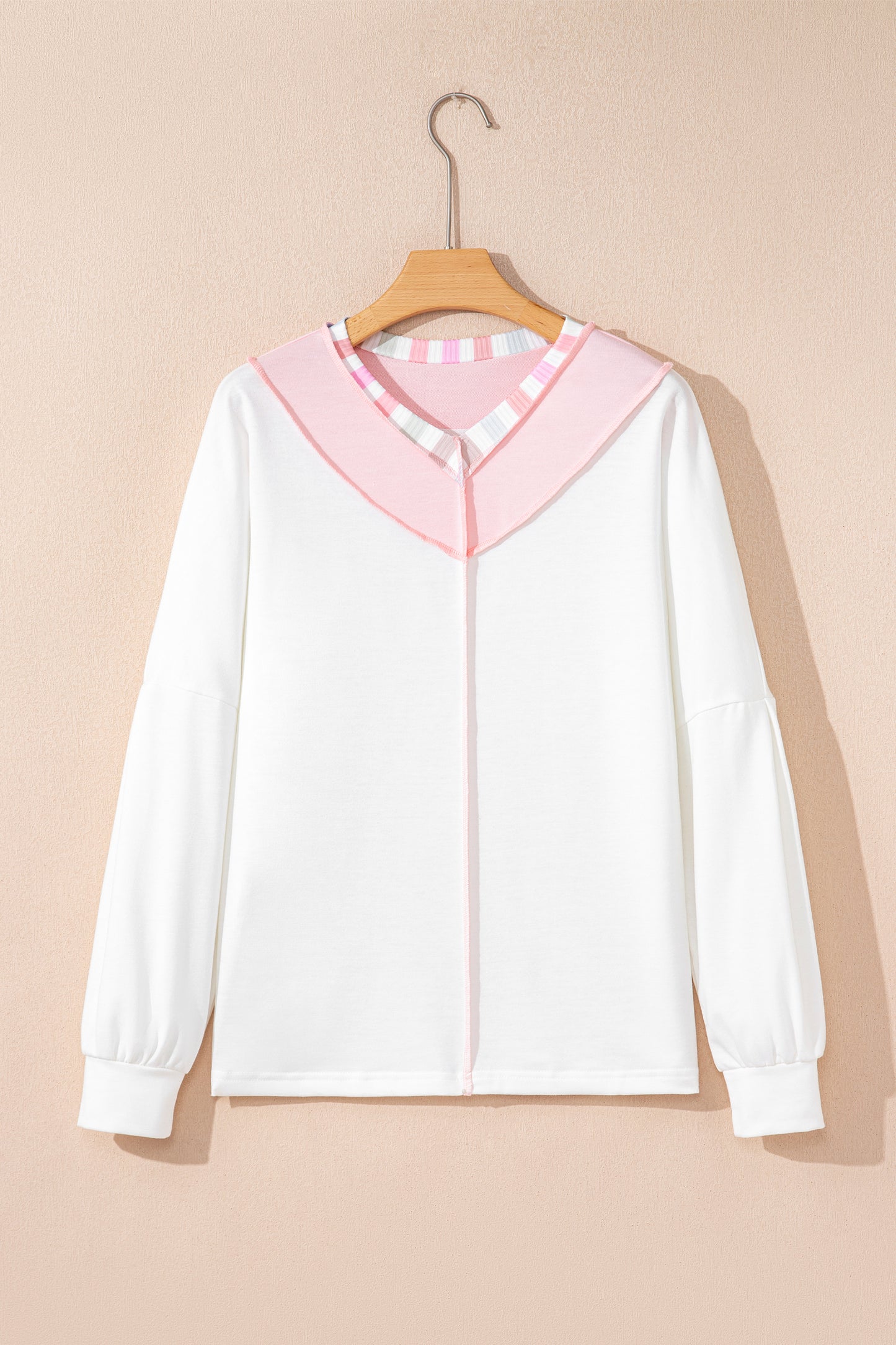Exposed Seam Rainbow Stripe Color Block V Neck Loose Long Sleeve Top