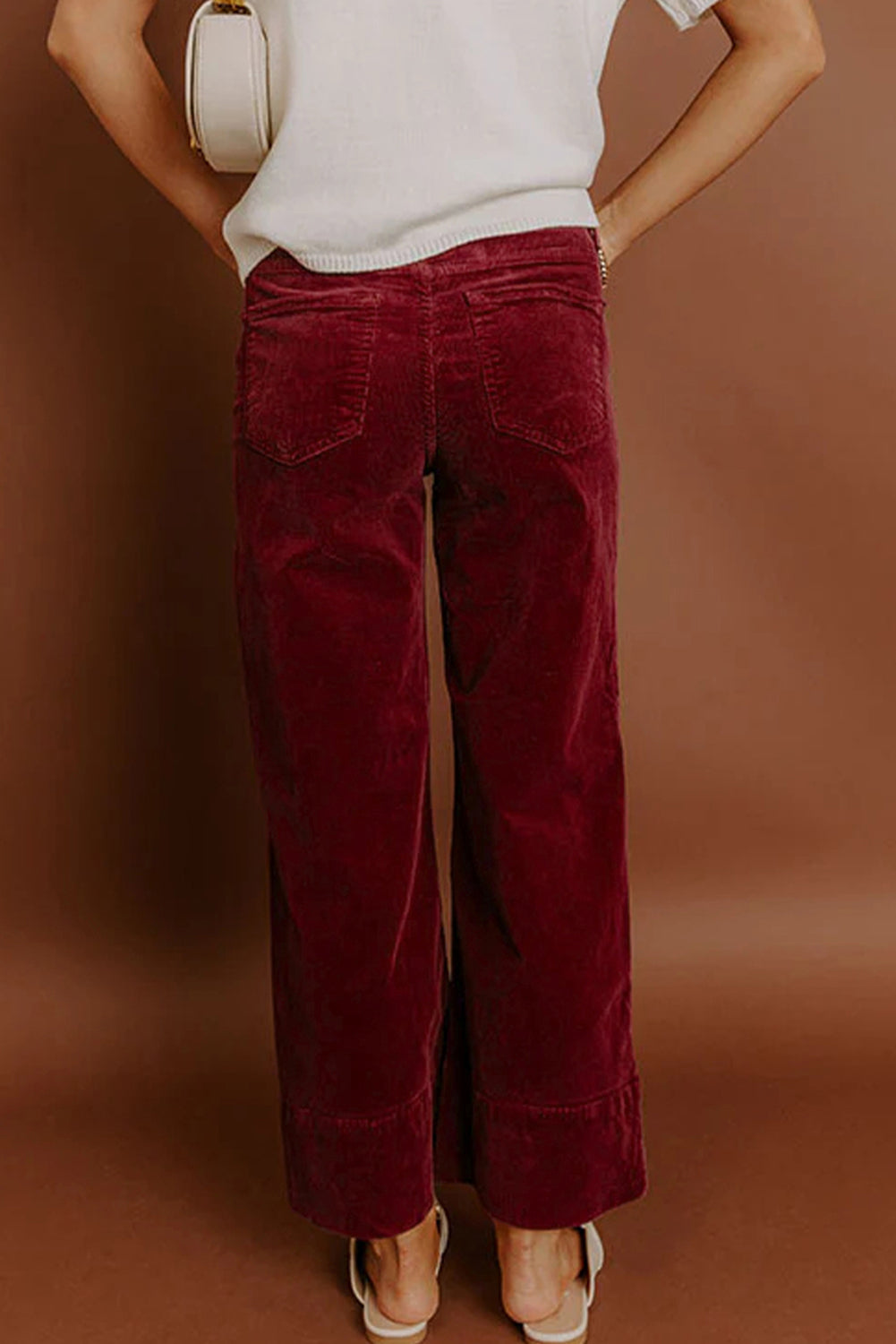 Burgundy Corduroy High Waist Wide Leg Pants