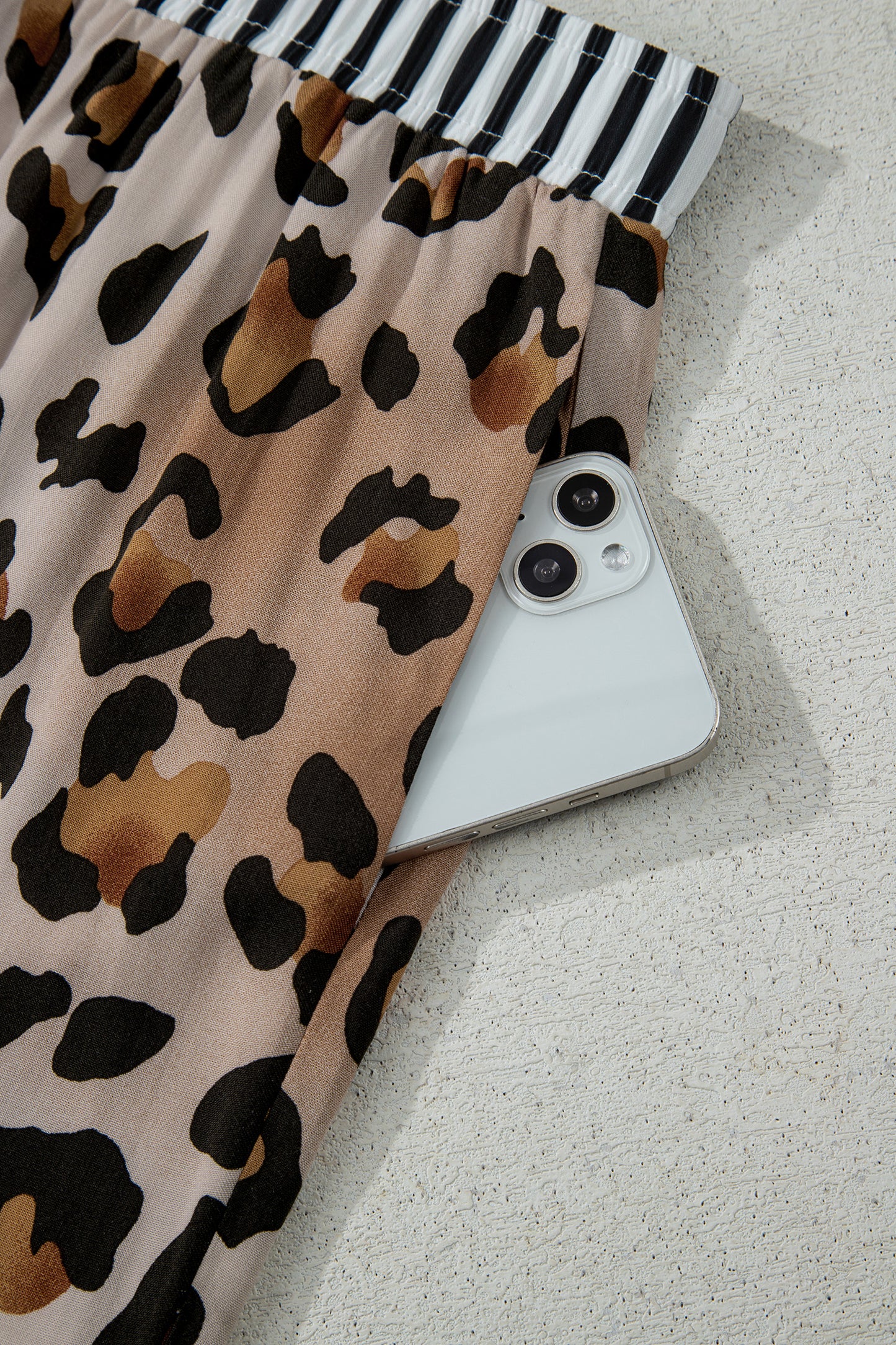 Leopard Print Striped Patchwork Pajama Set - 2-Piece Long Loungewear