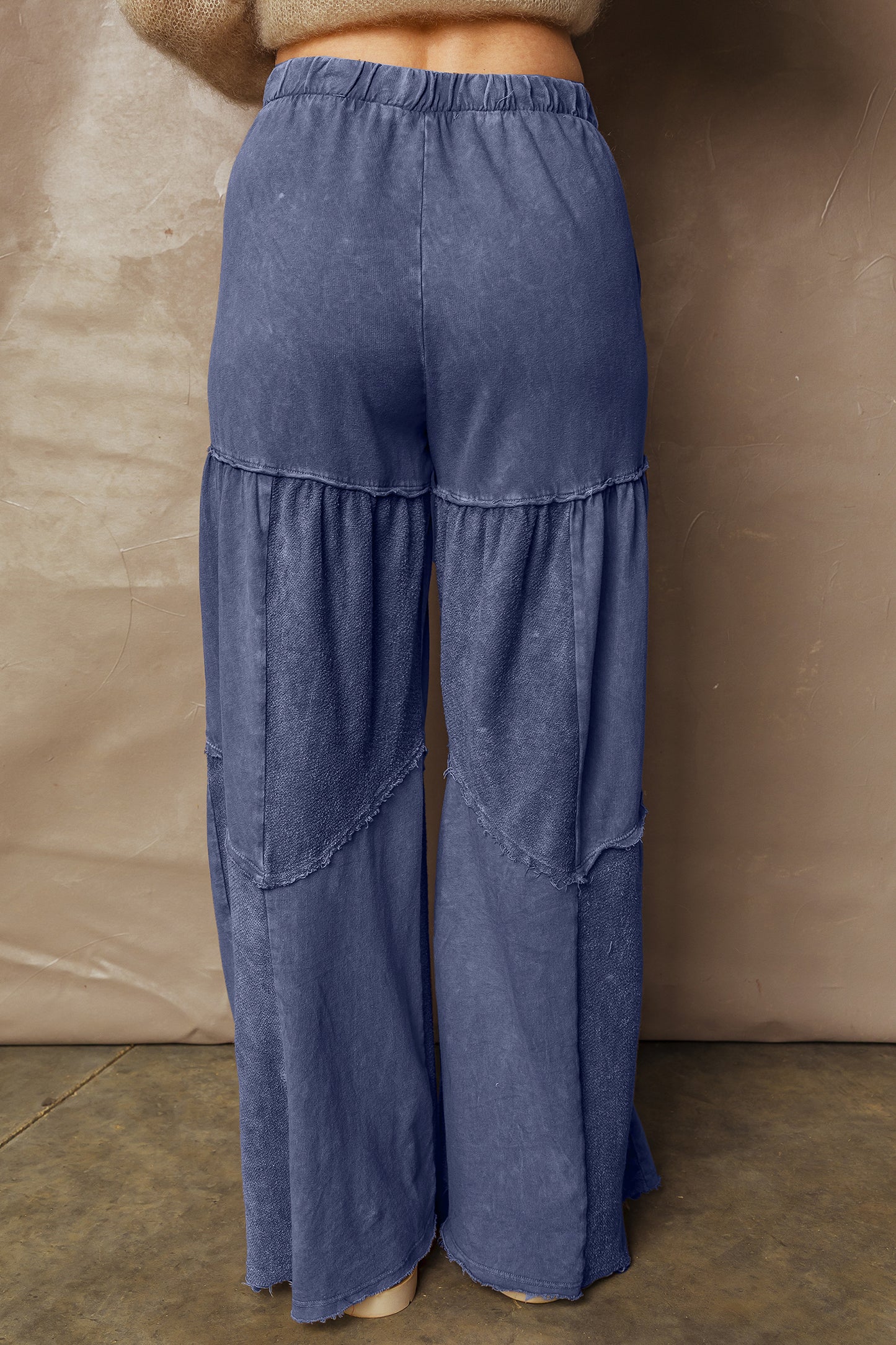 Mineral Wash Tiered Wide Leg Patchwork Drawstring Pants