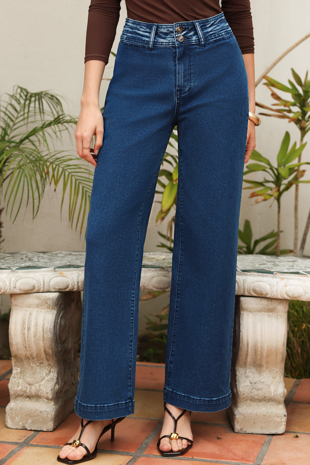 Stitched Detail High Waist Shift Jeans - Dusk Blue